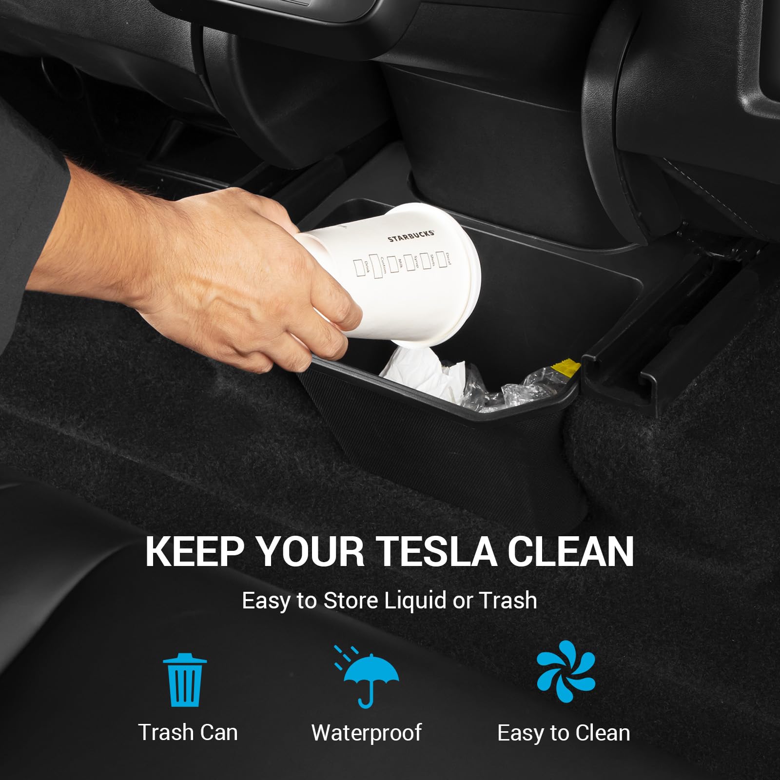 2025 Upgraded Tesla Model Y Rear Trash Can & Center Console Organizer - Hidden Design 2nd Row Seat Storage Bin with Anti-Slip TPE Lid | Perfect for Road Trips, Family Outings & Daily Commute (Fits 2020-2025 Model Y)