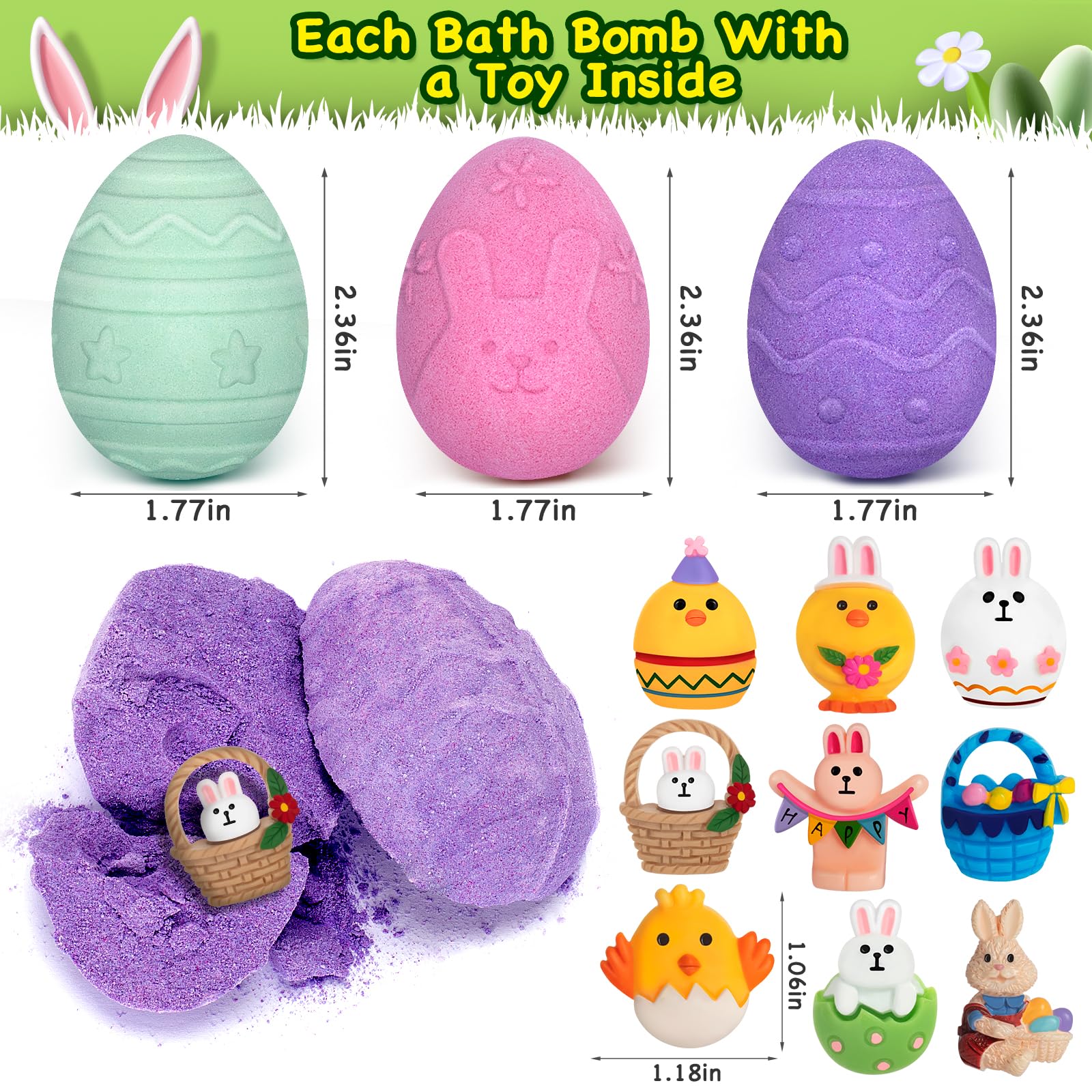 9 Pack Easter Bubble Bath Bombs for Kids - Surprise Toys Inside, Fun Gifts for Girls & Boys - Easter Basket Stuffers, Party Favors & Goodie Bag Fillers - Perfect for Easter Celebrations, Birthday Parties & Relaxing Bath Time