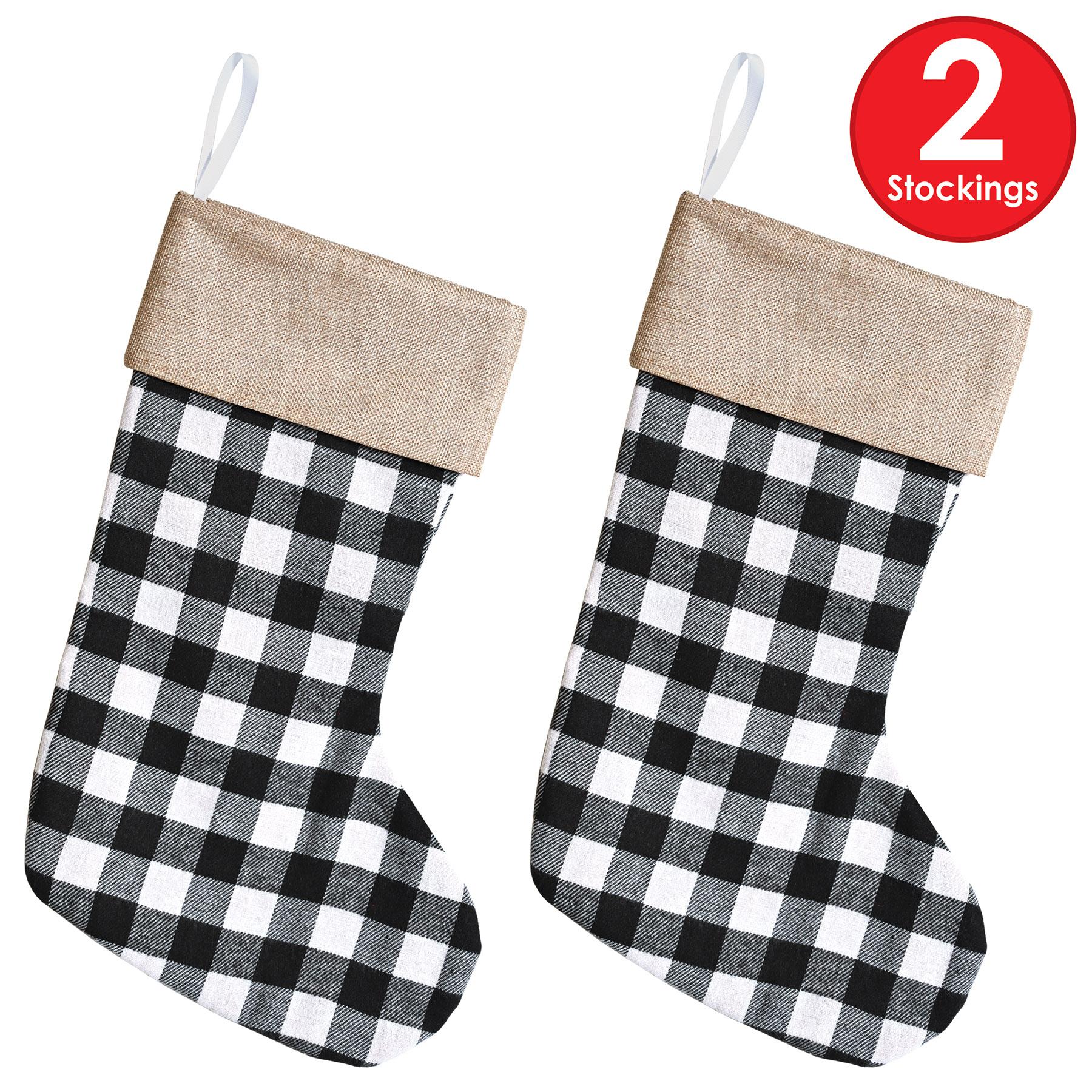 12 Pack Beistle Christmas Black and White Plaid Stockings - Festive Holiday Decor for Fireplace Mantel, Tree, and Party Decorations