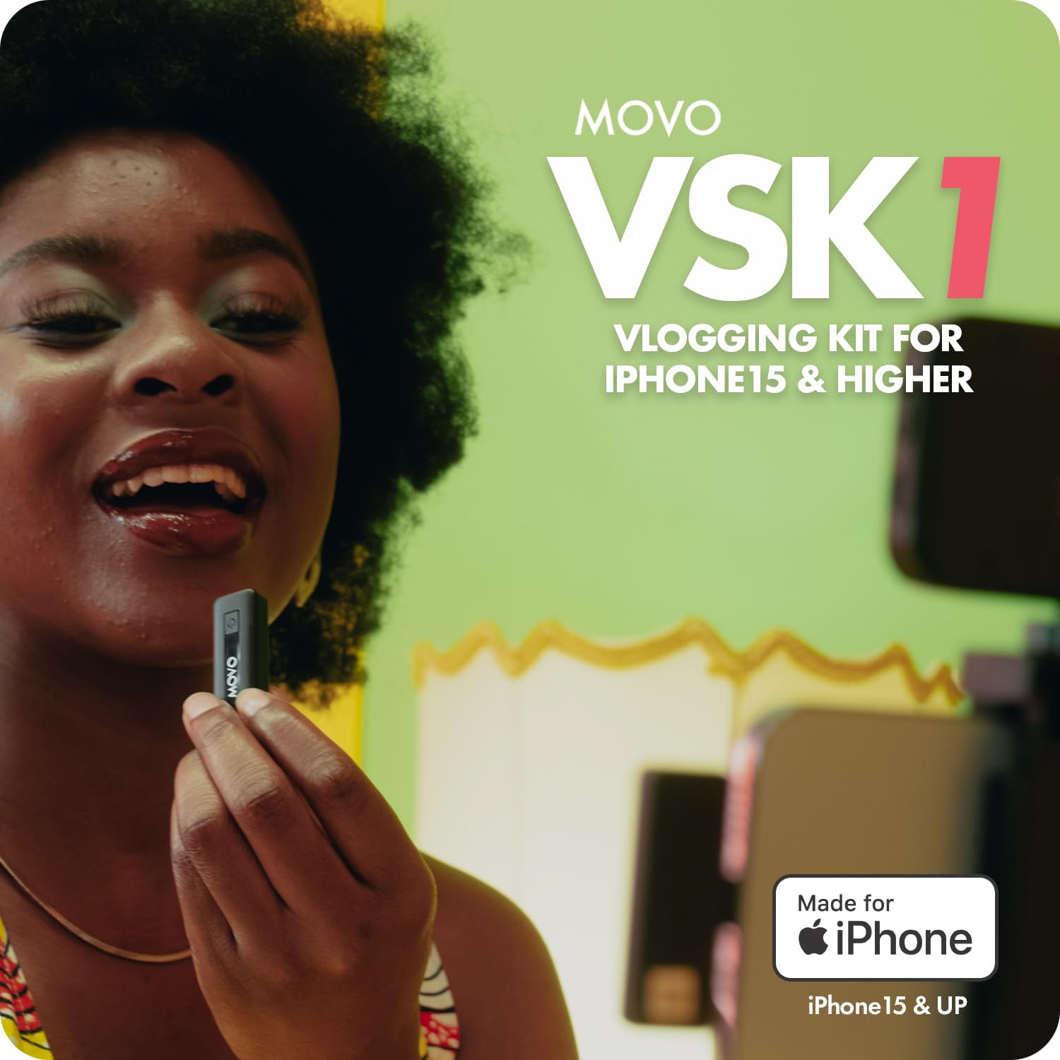 Movo VSK1 Wireless Vlogging Kit for iPhone 15 - Complete YouTube Starter Kit with Wireless Microphone, LED Light, Hand Grip & Mini Tripod - Perfect for Content Creators, Travel Vlogging, Live Streaming & Social Media Videos