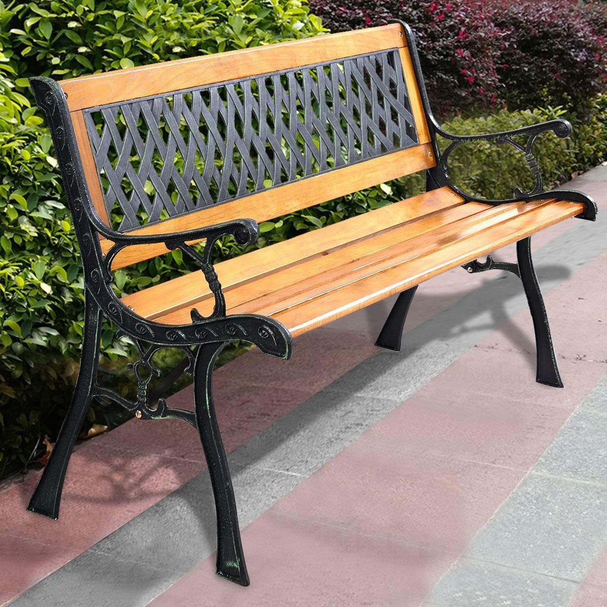 Heavy Duty Outdoor Cast Iron Patio Bench - Rust-Resistant Garden Seating for Backyard, Porch & Lawn - Perfect for Relaxing, Entertaining & Outdoor Decor