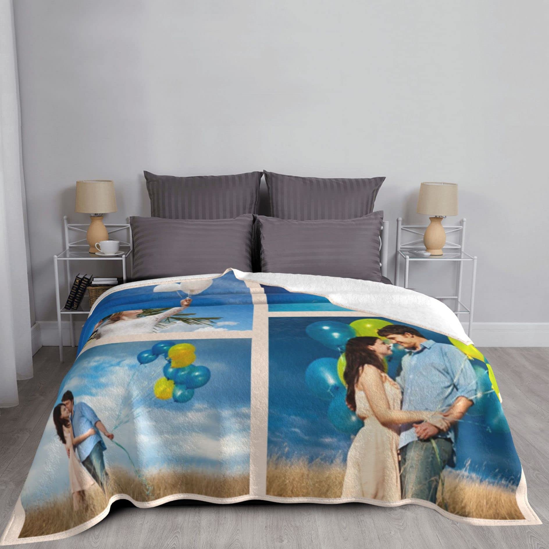 Custom Photo Collage Fleece Blanket - Personalized Gift for Her, Him, Dad, Mom, Grandma & Grandpa - Soft Travel Memory Throw Blanket with 4 Photos - Perfect for Anniversaries, Birthdays & Family Reunions