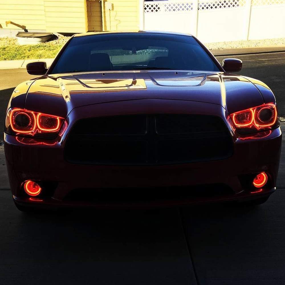 iJDMTOY 210-LED RGB Multi-Color LED Angel Eyes Halo Rings for Dodge Charger 2011-2014 | Adjustable Front Road Lighting | Custom Car Aesthetics & Night Driving Safety