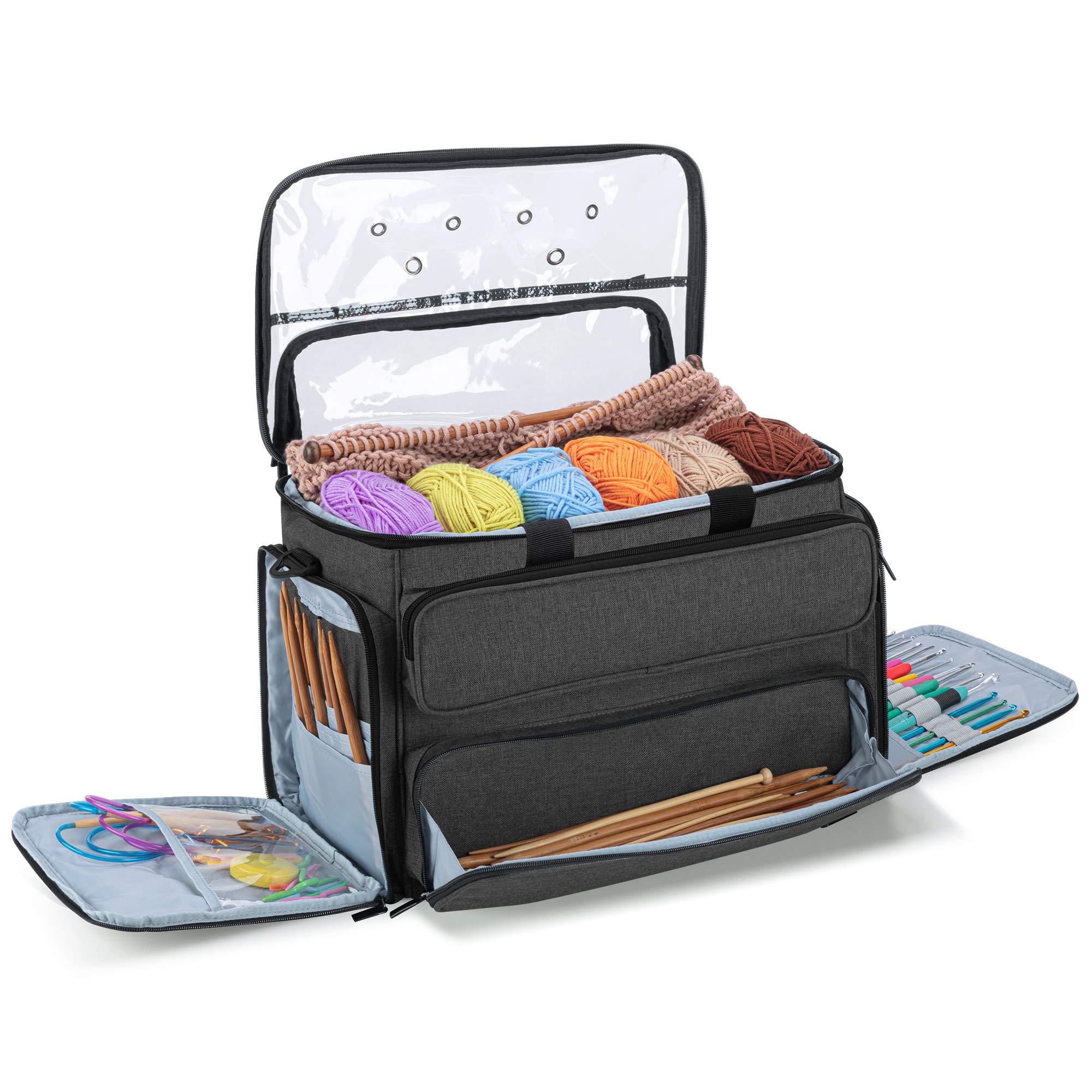 YARWO Knitting Bag - Large Yarn Storage Organizer Tote for Knitting Needles (Up to 14