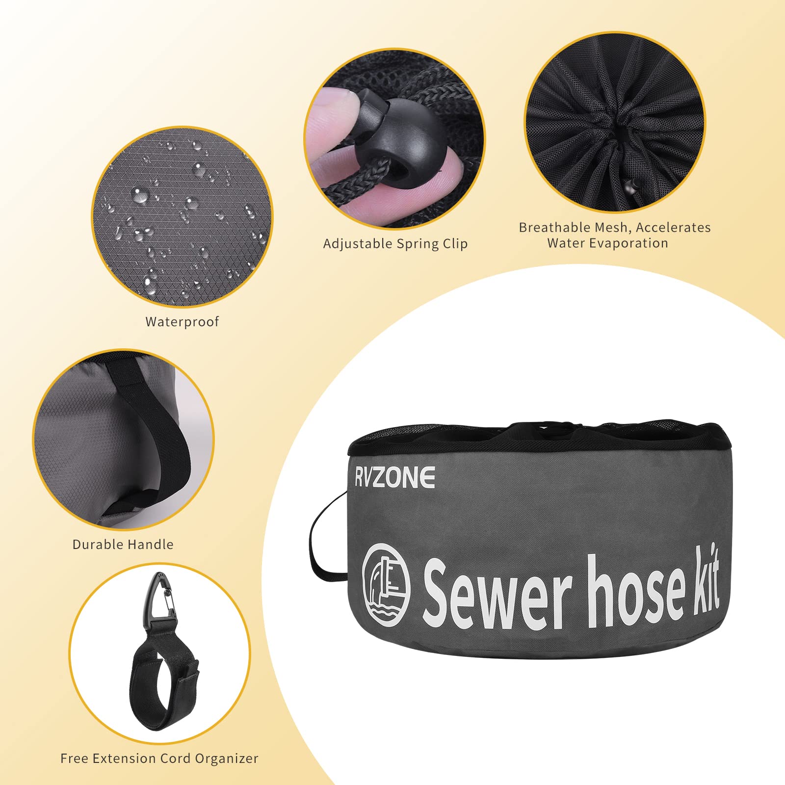 Waterproof RV Hose Storage Bag - Organizer for Sewer, Water & Power Cords - Camping & RV Accessories
