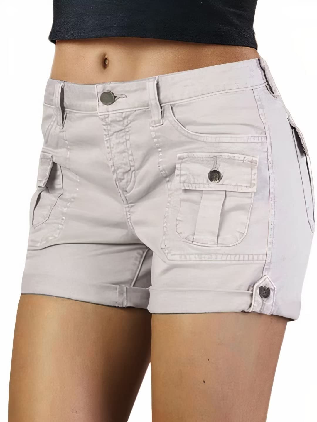 Flamingals Women's Cargo Shorts - Mid Waist Stretch Summer Hiking Shorts with Multiple Pockets | Comfortable Outdoor, Travel & Casual Wear for Women
