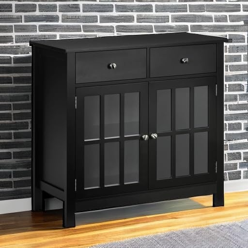 HOMCOM Sideboard Buffet Cabinet with Glass Doors - Adjustable Shelf & 2 Drawers - Modern Accent Kitchen Storage Cabinet in Black - Perfect for Dining Room, Kitchen Organization & Home Decor