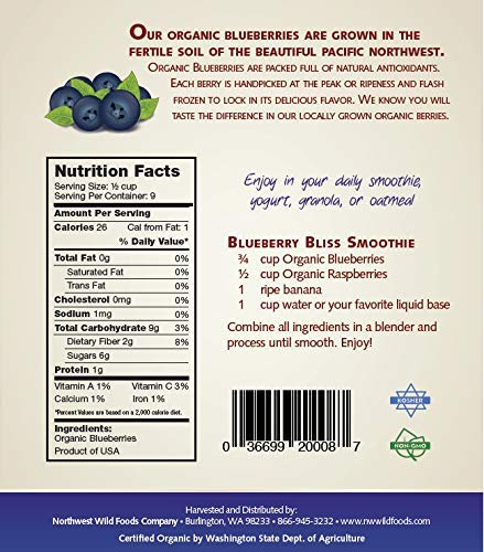 Organic Frozen Blueberries by Northwest Wild Foods - Fresh, Antioxidant-Rich Superfruit for Smoothies, Baking, Jams & Healthy Snacks - 9lb Bulk Pack - Perfect for Breakfast Bowls, Desserts & Meal Prep