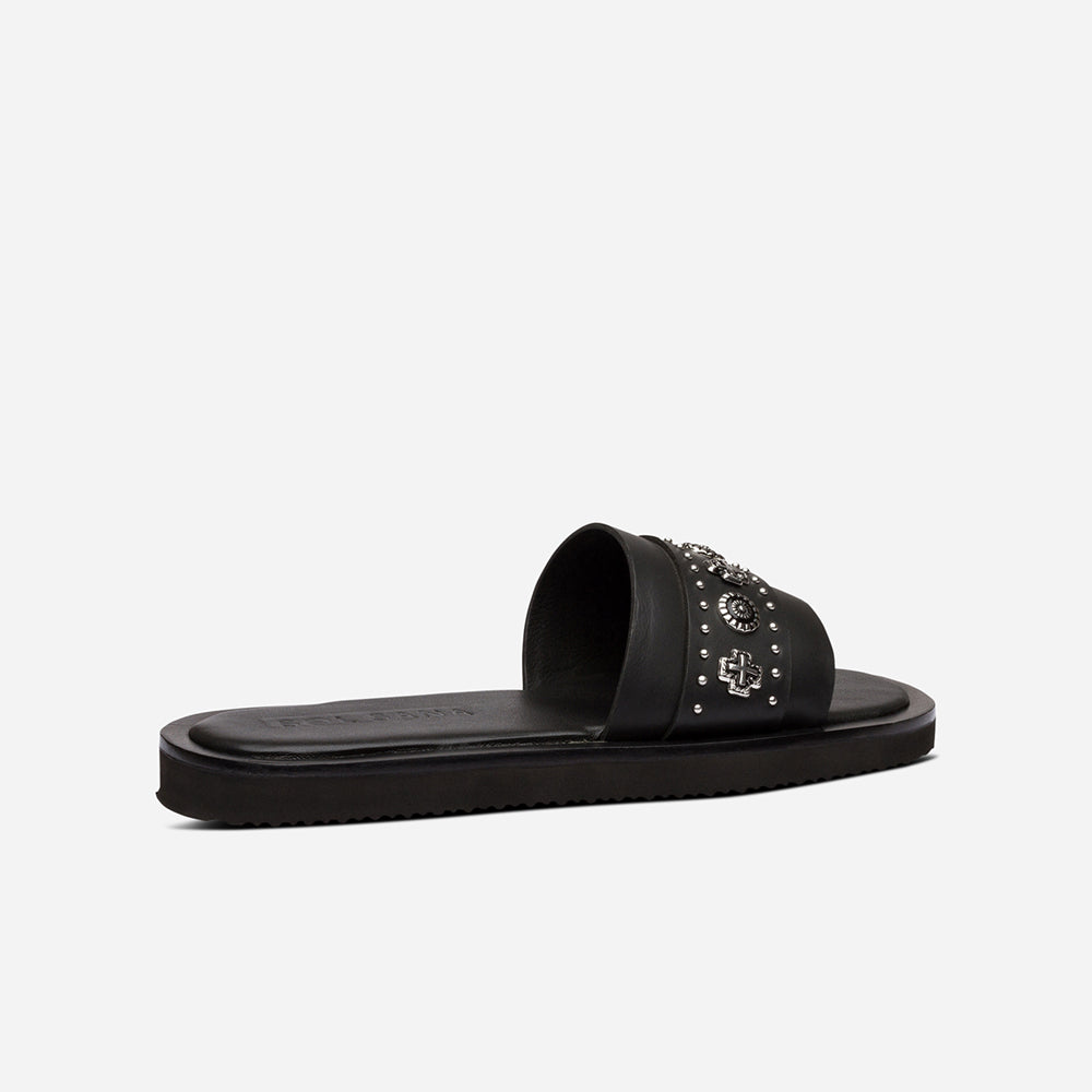 Cleo Slide Sandals for Women - Black & Silver Comfortable Summer Slides - Perfect for Beach, Pool, and Casual Wear