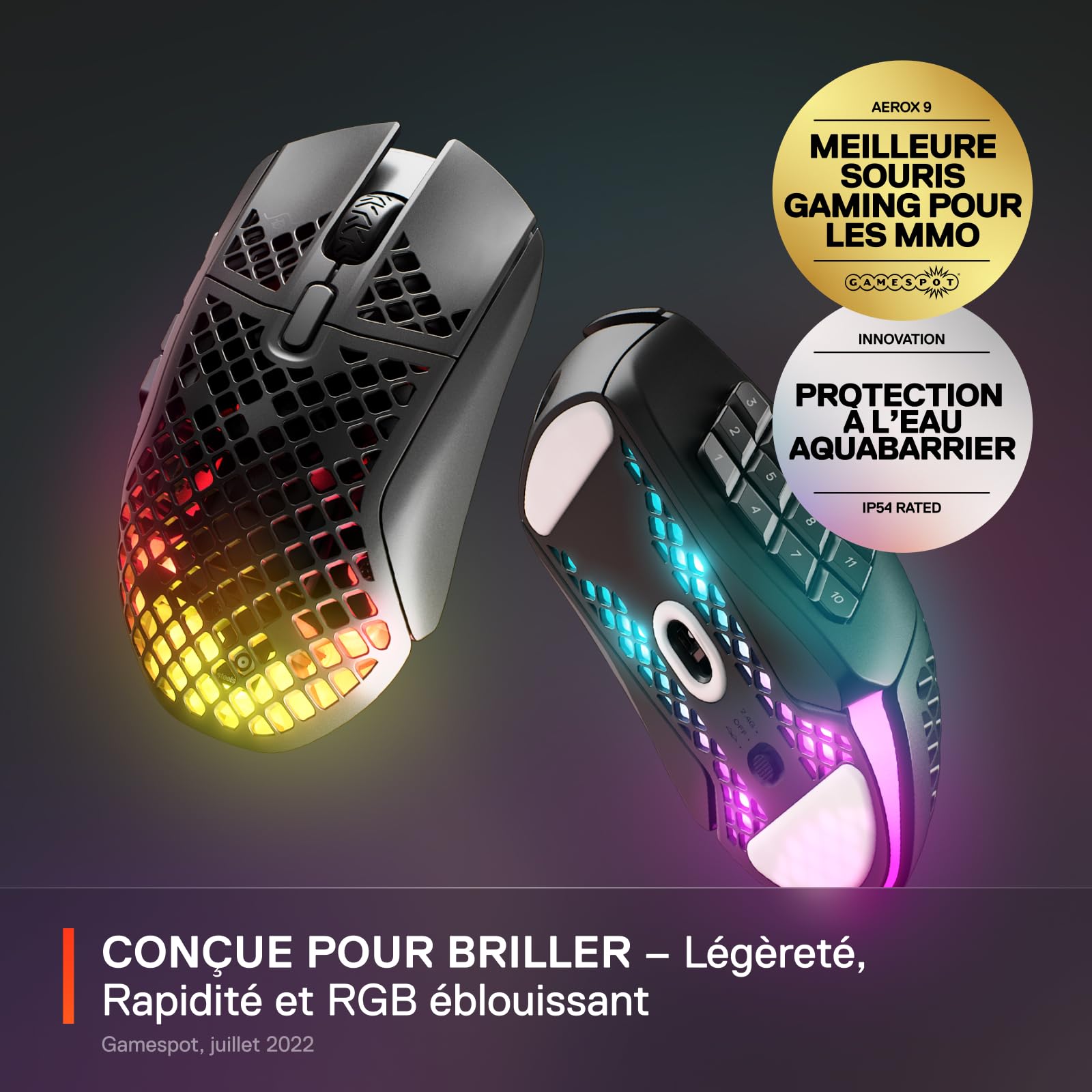 SteelSeries Aerox 9 Wireless Gaming Mouse - Ultra Lightweight for MMOs/MOBAs (89g) - 18 Programmable Buttons - Bluetooth/2.4GHz - Perfect for Competitive Gaming & Esports - QcK Prism Cloth XL Gaming Mouse Pad (XL Size) - Ideal for PC & Laptop Gaming Setups