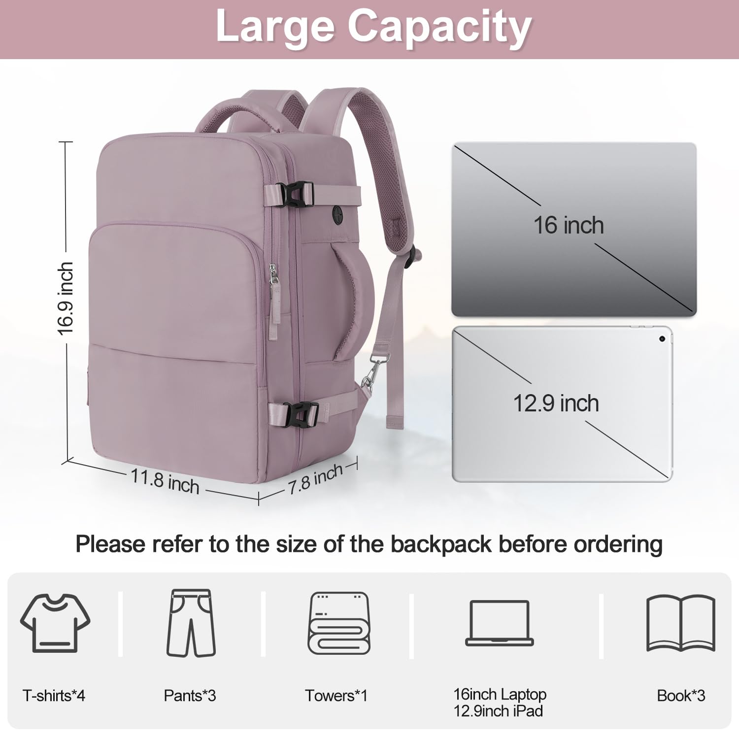 **Women's Travel Laptop Backpack - 16 Inch Flight Approved Personal Item Size, Multi-Pocket Waterproof College Computer Bag - Perfect for Air Travel, Commuting & Casual Daypack**
