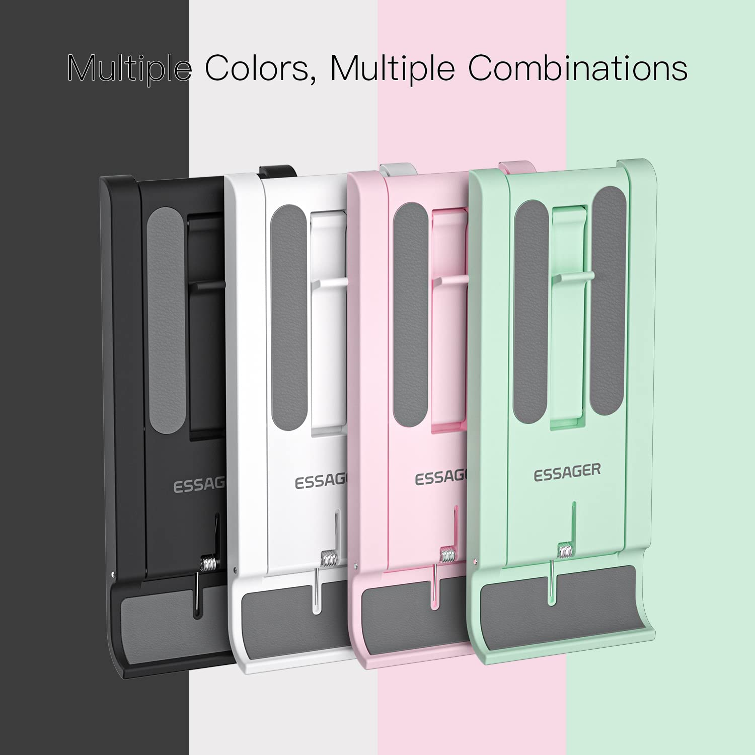 ESSAGER 2 Pack Adjustable Foldable Phone Stand - Universal Mini Cell Phone Holder for Desk, Compatible with iPhone, Kindle, Samsung & All Smartphones (White) - Perfect for Home Office, Bedside, Kitchen & Video Watching