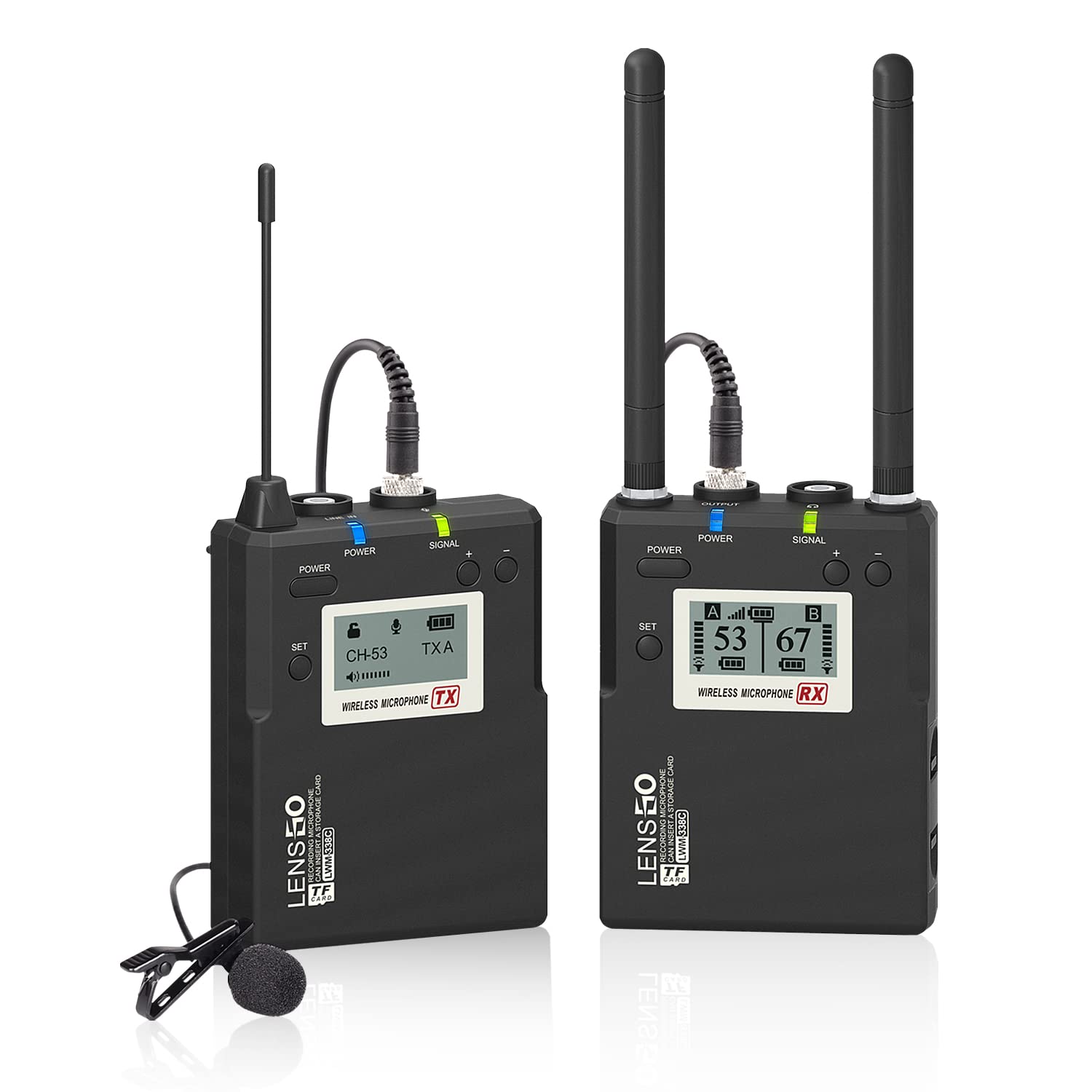 Professional LENSGO UHF Wireless Lavalier Microphone LWM-338C - 492ft Range Metal Lapel Mic with Real-Time Monitoring for Cameras, Smartphones & Tablets - Perfect for Interviews, Vlogging, YouTube & Live Streaming