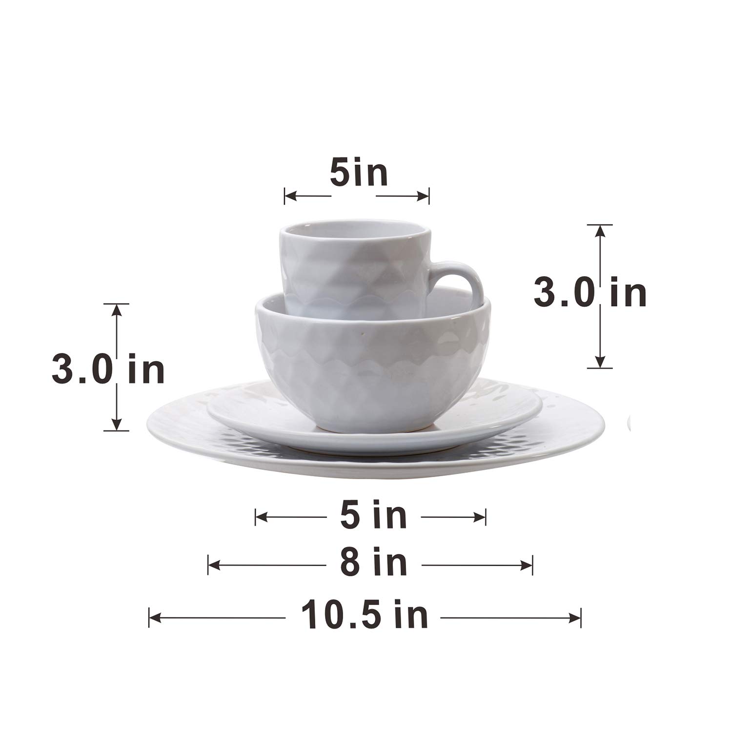 A&B Home 16-Piece Dinnerware Set - Glossy Cream Stoneware Plates, Bowls & Mugs with French Country Geometric Design - Service for 4 - Perfect for Family Dinners, Entertaining Guests & Everyday Use