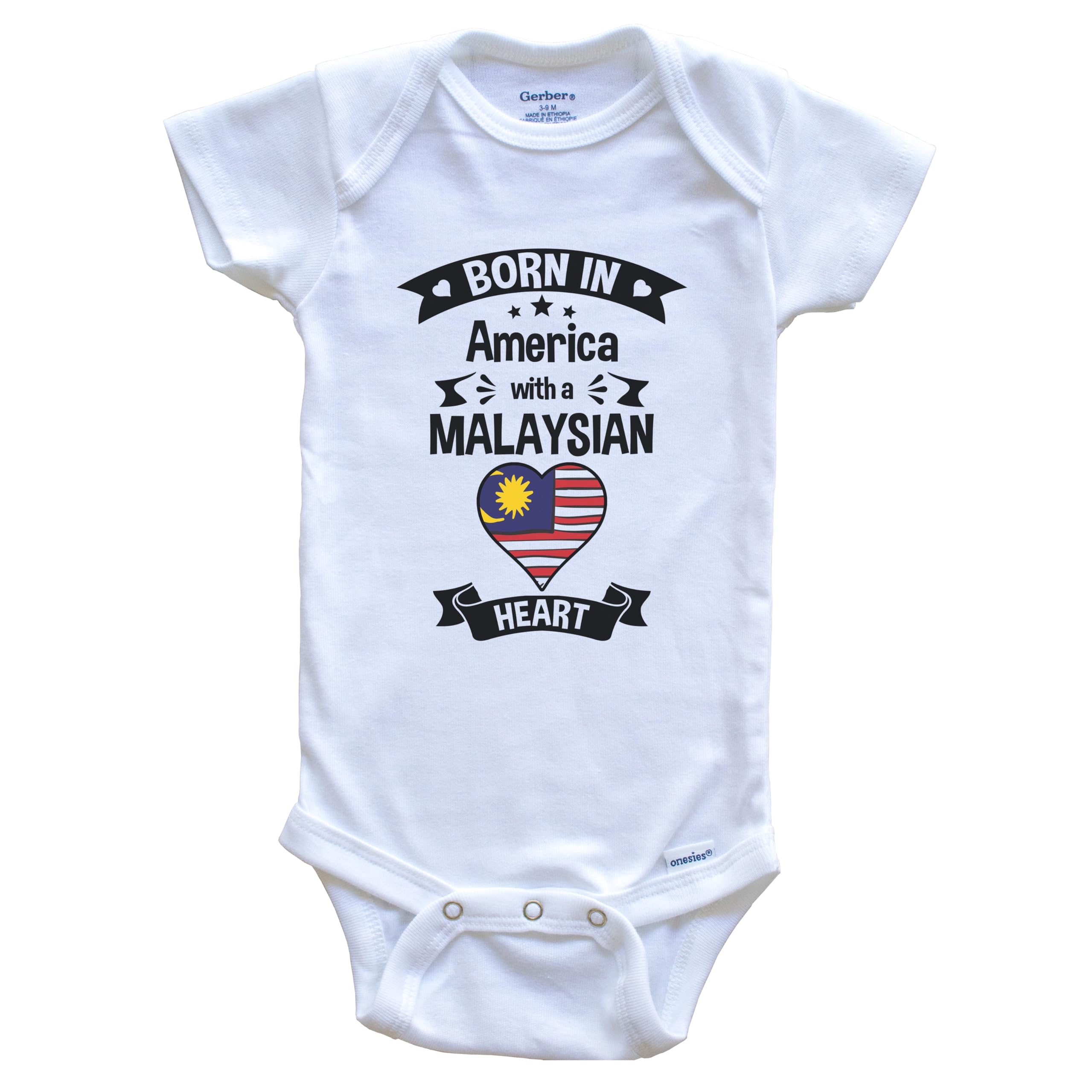 Born in America with A Malaysian Heart One Piece Baby Bodysuit - Soft Cotton Infant Romper for Newborns & Toddlers - Perfect for Family Photos, Holidays & Everyday Wear