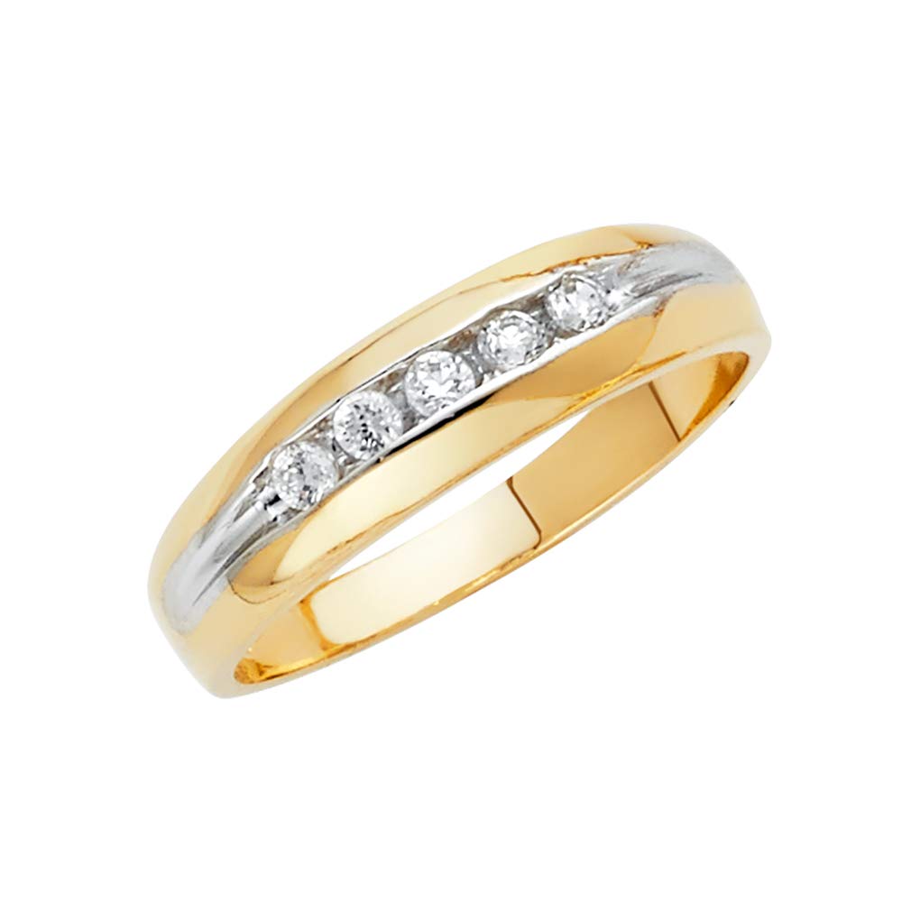 Sonia Jewels 14K White & Yellow Gold Two-Tone Cubic Zirconia CZ Ring - Men's Wedding Band for Anniversary, Engagement & Special Occasions - Perfect Gift for Him, Husband & Boyfriend