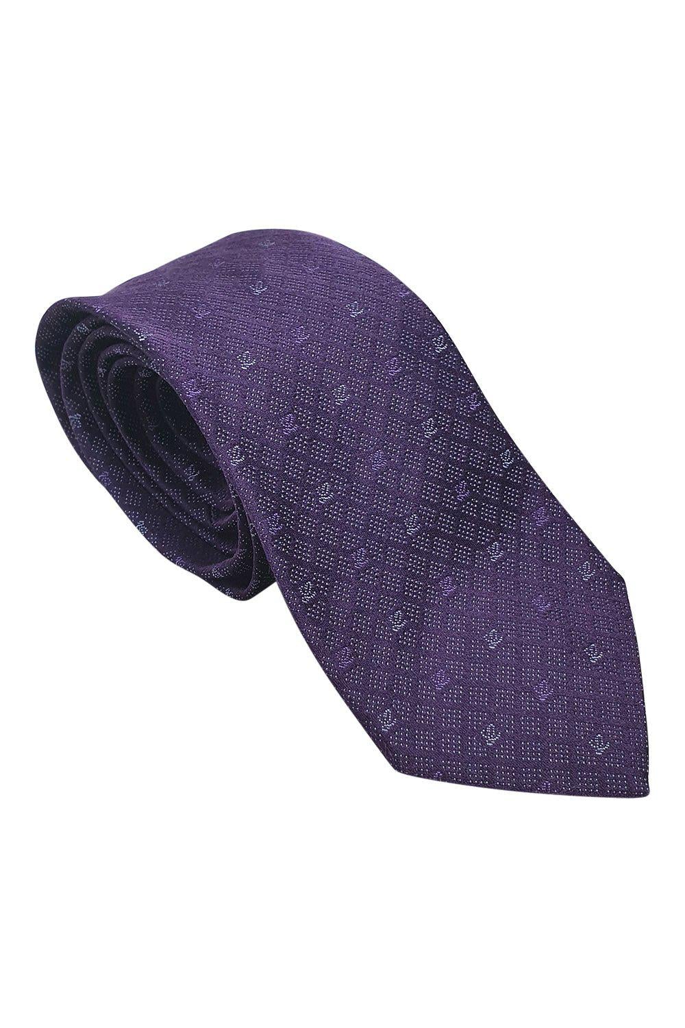 LOEWE 100% Silk Purple Necktie with Silver Polka Dots & Logo Pattern (60