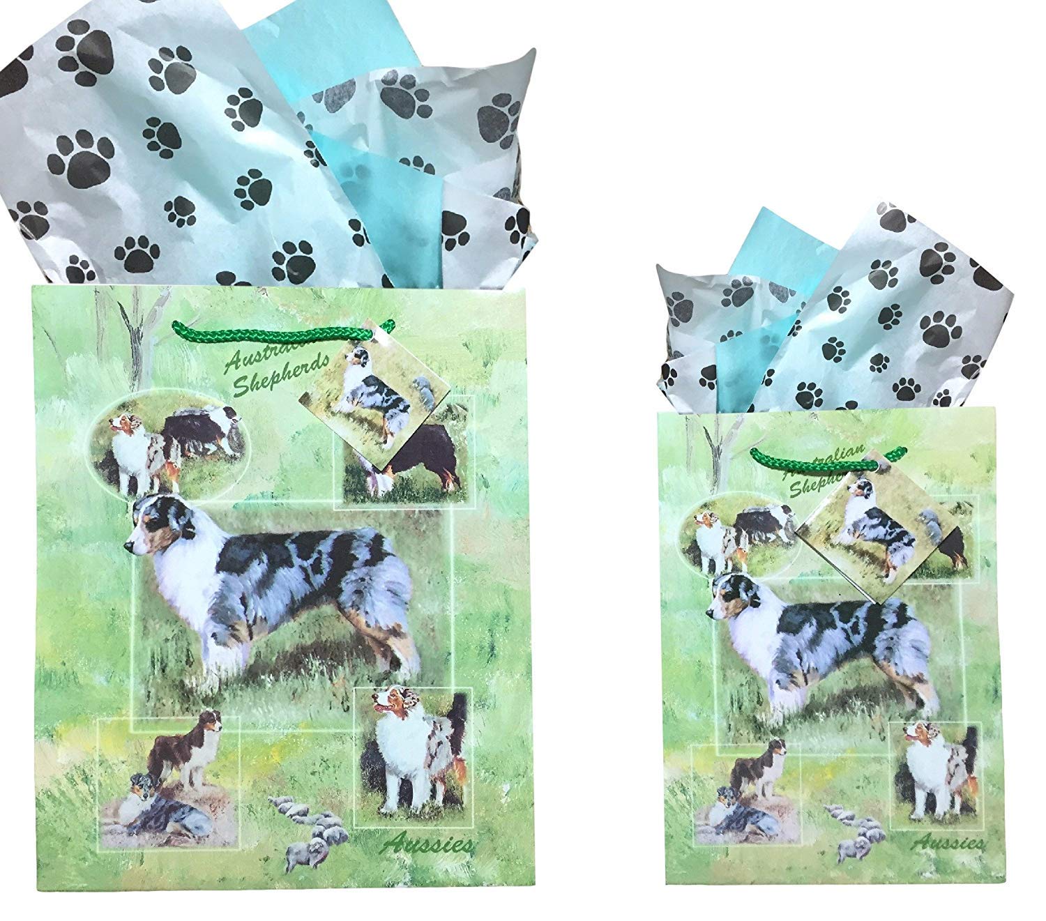 Australian Shepherd Themed Gift Bags - Set of 2 Reusable Tote Bags for Dog Lovers | Perfect for Birthdays, Pet Adoption Gifts & Dog Show Prizes