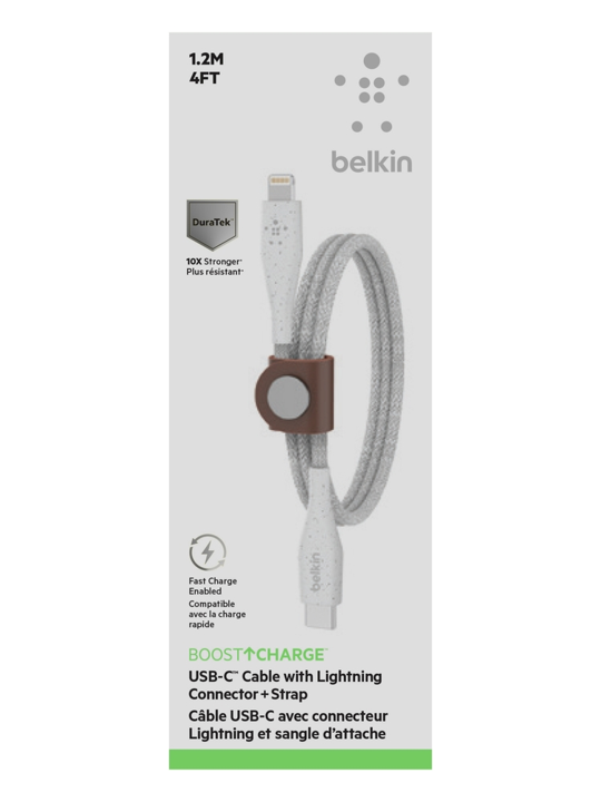 Belkin USB C to Lightning Cable 1.2M (4ft) - DuraTek Plus Fast Charging Cord - White - Perfect for iPhone Charging at Home, Office or Travel