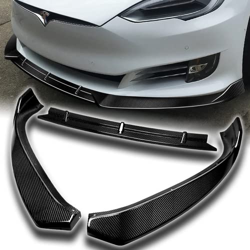3-Piece Real Carbon Fiber Front Bumper Lip Spoiler & Side Skirts Body Kit for 2016-2020 Tesla Model S - Enhanced Aerodynamics & Trim Protection - Perfect for Street Racing & Car Shows