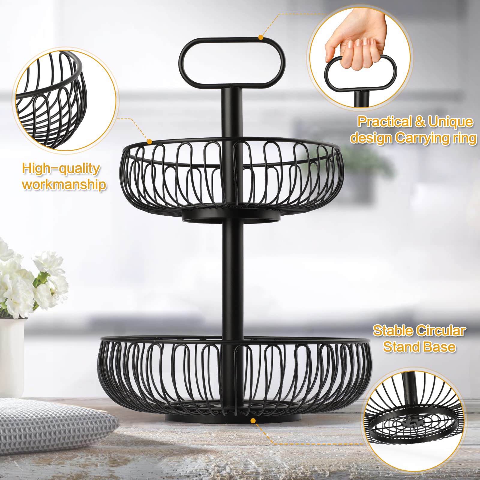 Stainless Steel Fruit Bowl for Kitchen Counter - Large Capacity Metal Vegetable Basket with Detachable Stand - Perfect for Countertop Storage of Fruits, Veggies & Snacks - Ideal for Dining Room, Pantry & Kitchen Organization