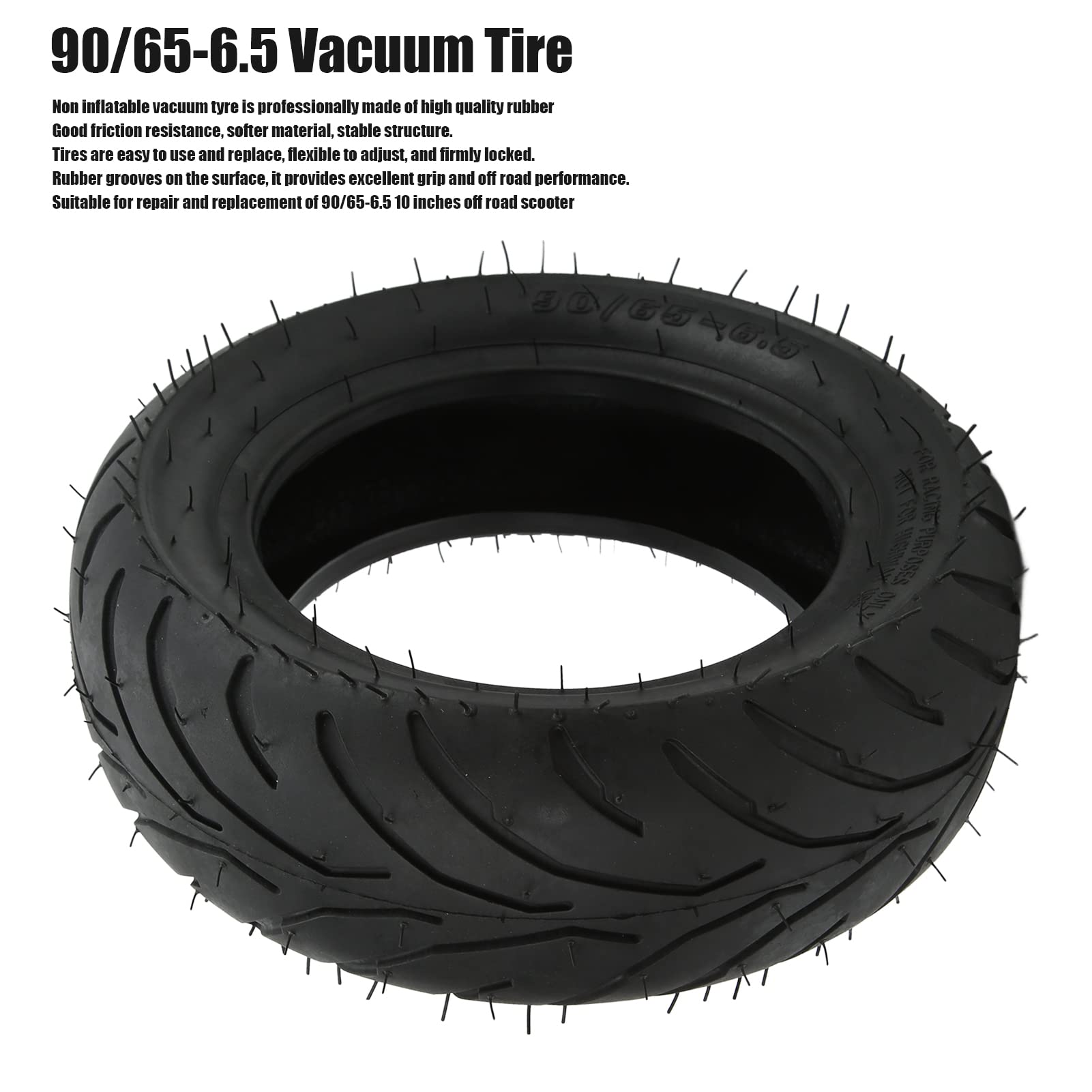 90/65-6.5 Electric Scooter Vacuum Tire - 10 Inch Off-Road Rubber Tire for Electric Scooters | Durable & Puncture-Proof for Rough Terrains & Commuting