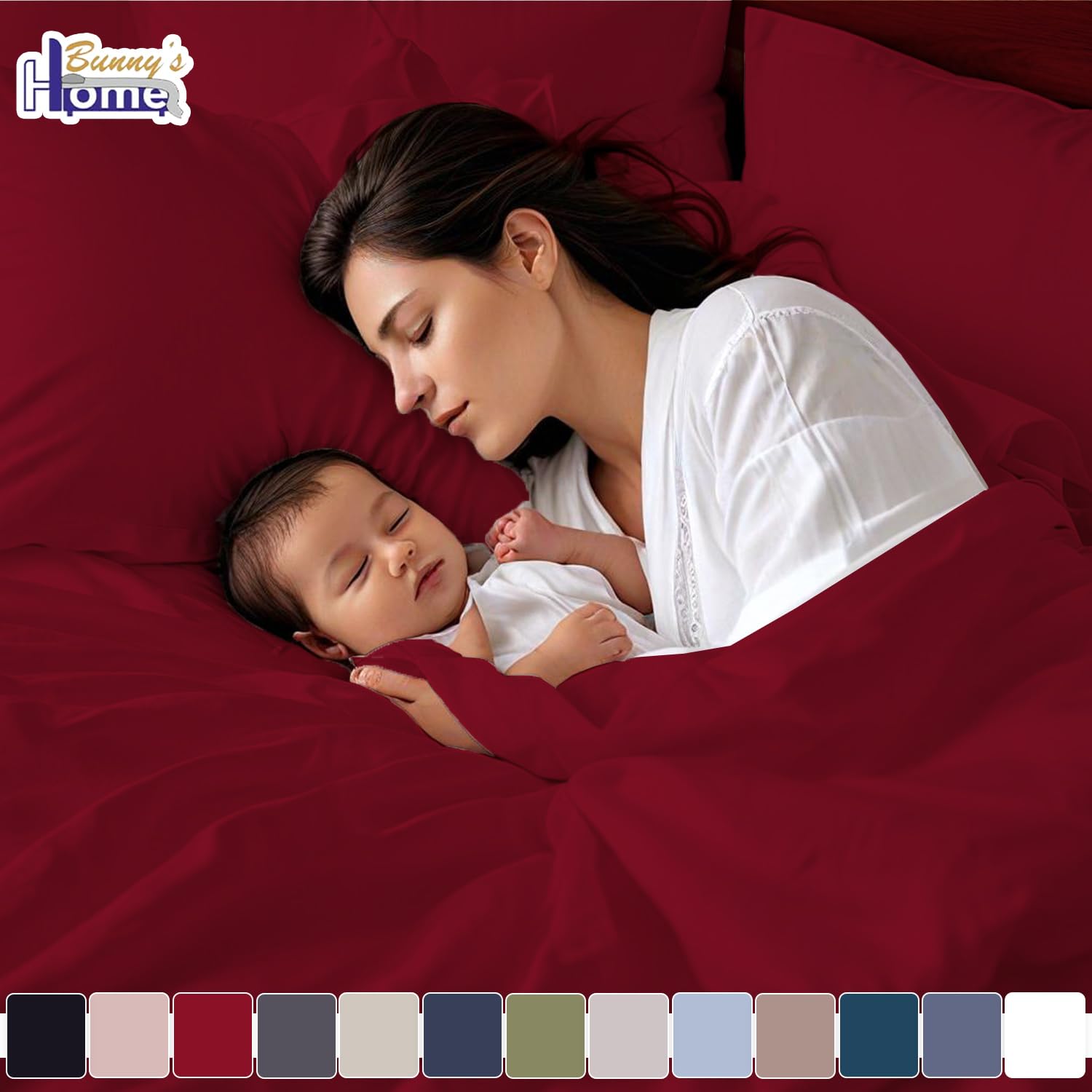 Bunny's Home Burgundy Twin Sheet Set - 4 Piece Breathable Egyptian Cotton Bedding with 17
