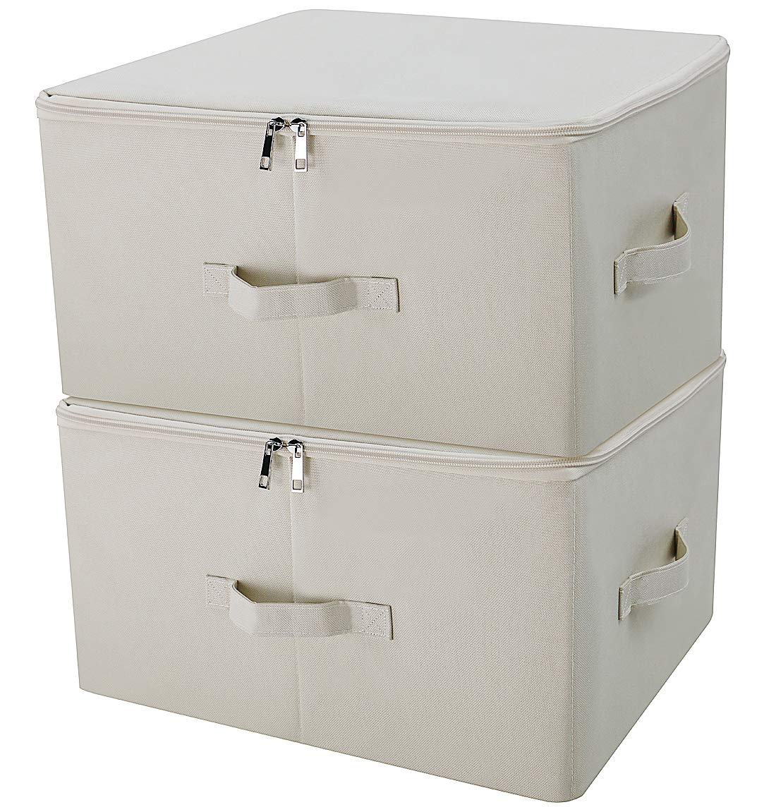 Collapsible Rigid Storage Bins with Lids - Foldable Shelves & Clothes Storage Cubes for Wardrobe Organization (Beige, Set of 2) - Perfect for Closet, Bedroom, and Home Storage Solutions