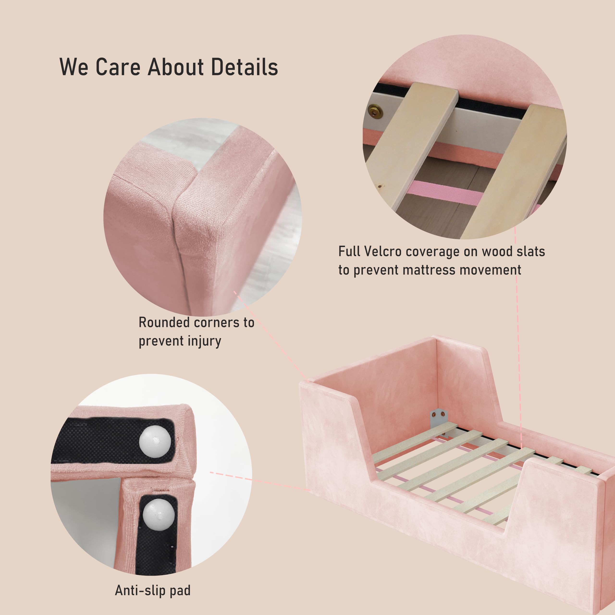 **Toddler Floor Bed with Guard Rails - Safe & Sturdy Kids Bed for Ages 2-6 Years | Standard Crib Mattress Compatible | Certified Fabric Toddler Bed for Boys & Girls | Perfect for Bedrooms, Daycare & Montessori Rooms**