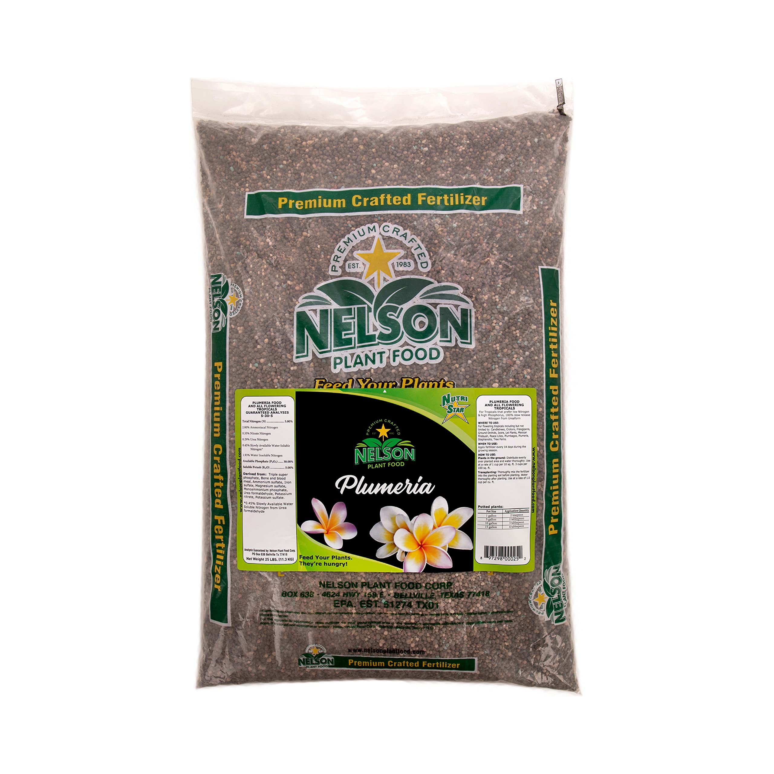NutriStar 5-30-5 Granular Fertilizer for Plumeria, Tropical Flowers, Ferns, Orchids & Lilies - 25lb Bag | In-Ground & Container Plant Food for Patio & Garden Growth