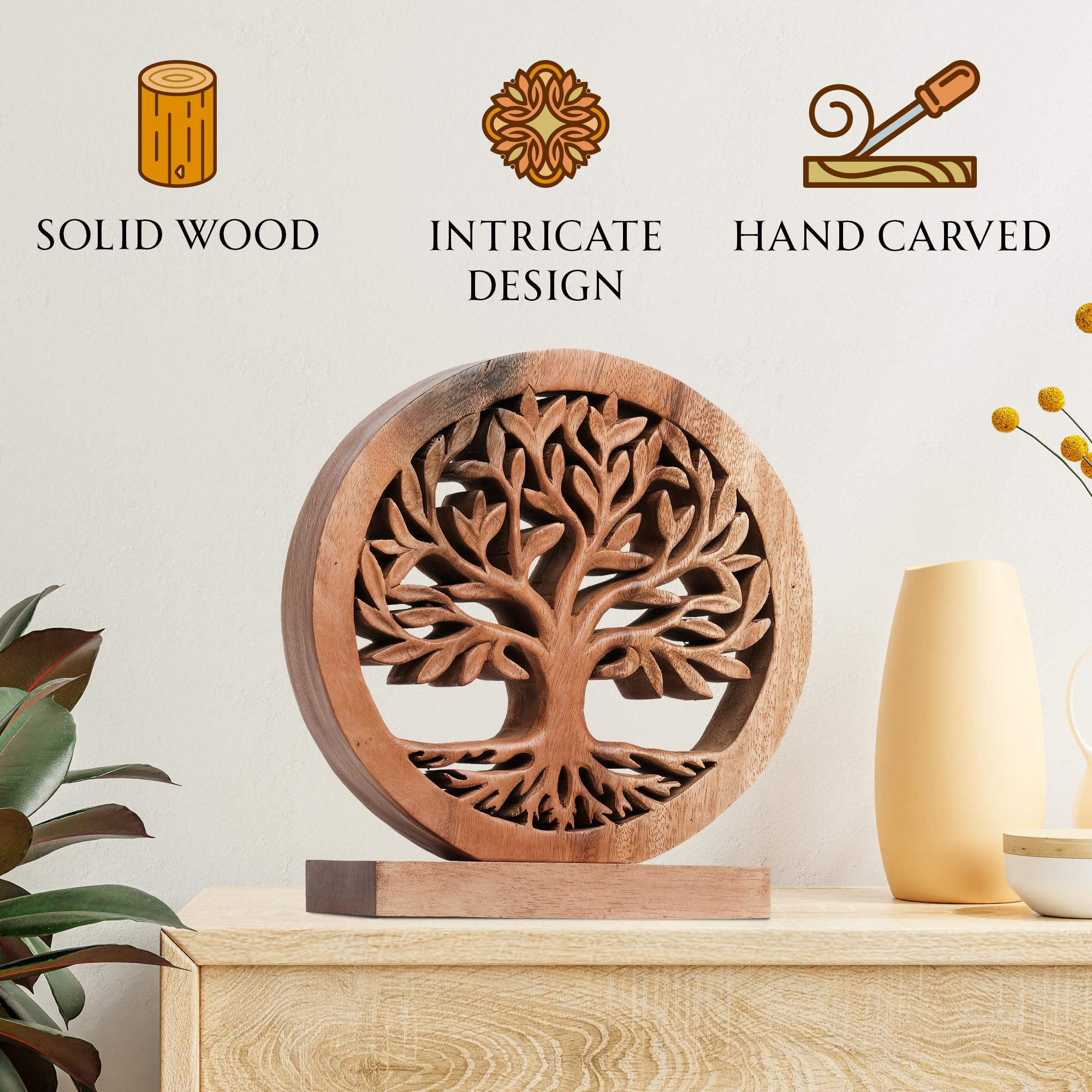 Decozen Wooden Tree of Life Sculpture - Unique Mother's Day & Birthday Gift for Mom, Handcrafted Home Decor for Living Room, Office, Shelf, Fireplace Mantel - Perfect Farmhouse & Boho Style Tabletop Decoration - Ideal for Mother's Day Celebrations & Home Styling