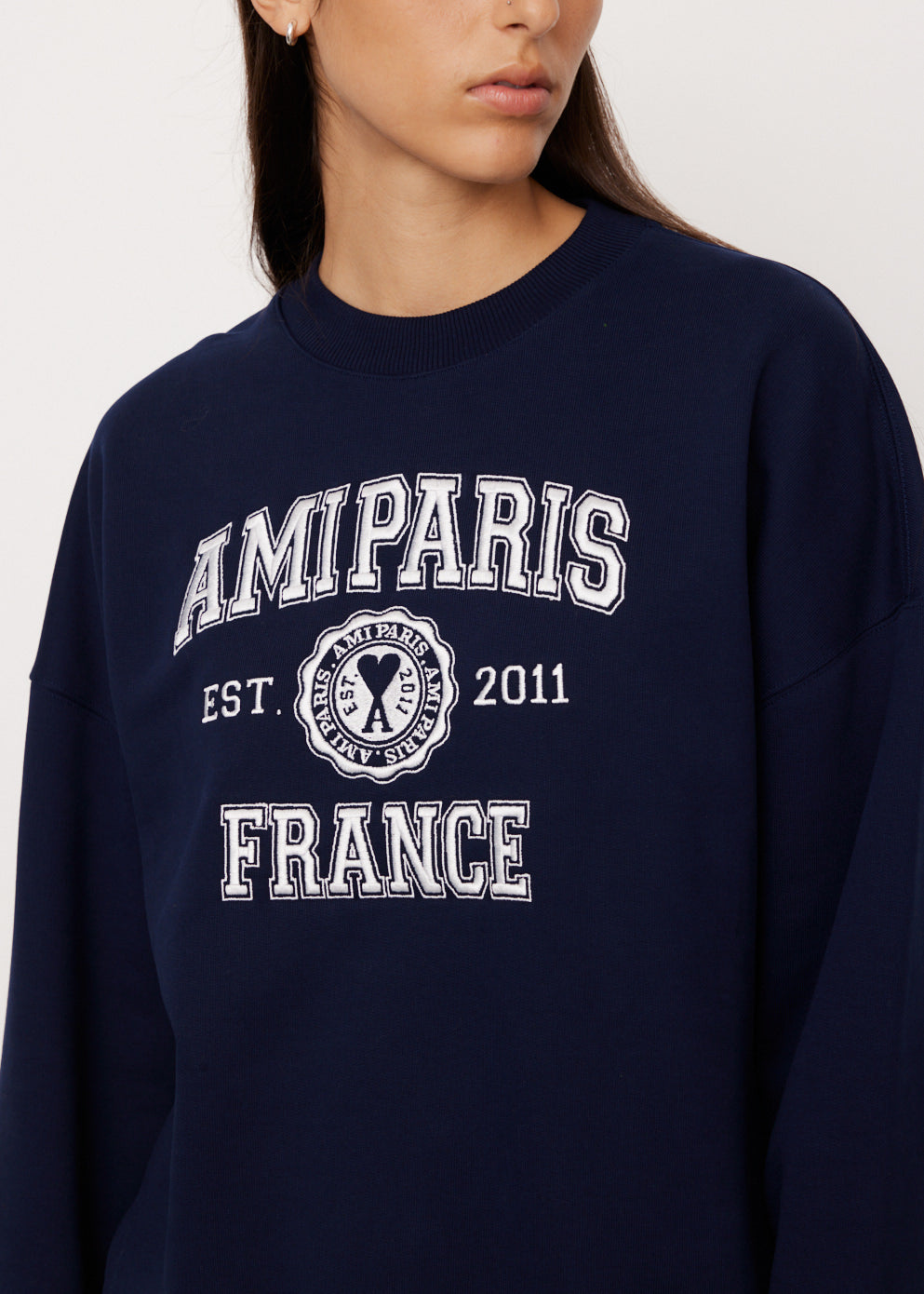 Ami Paris Women's Crewneck Sweater - Soft Cotton Knit Pullover for Casual Wear & Layering | Perfect for Fall & Winter Outfits
