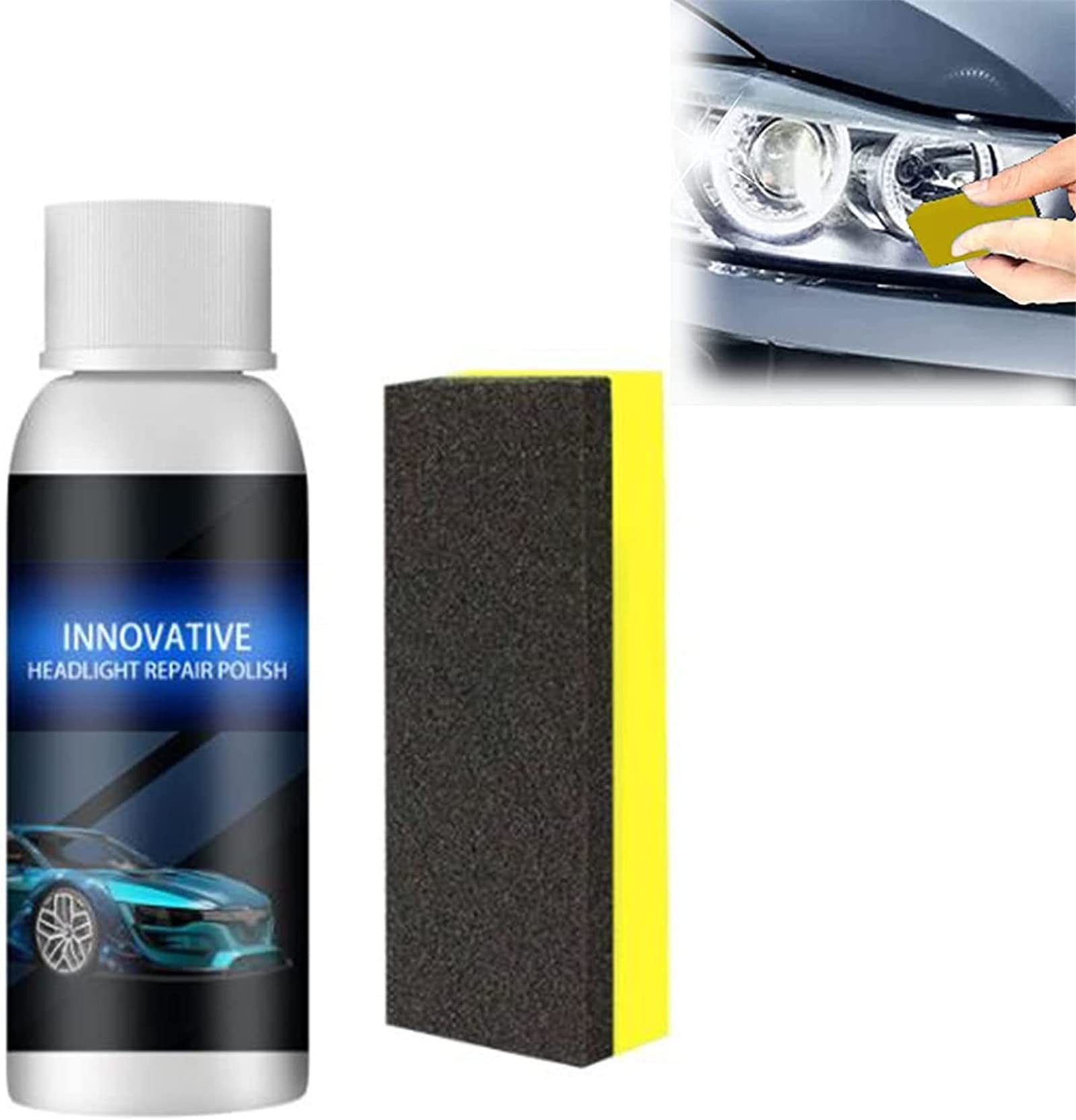 Car Headlight Restoration Kit - 3 in 1 Headlight Polish & Protective Coating Spray - Advanced Headlight Repair Fluid for Foggy/Yellowed Lights - Quick DIY Solution for Clearer Night Driving (1 Pack)