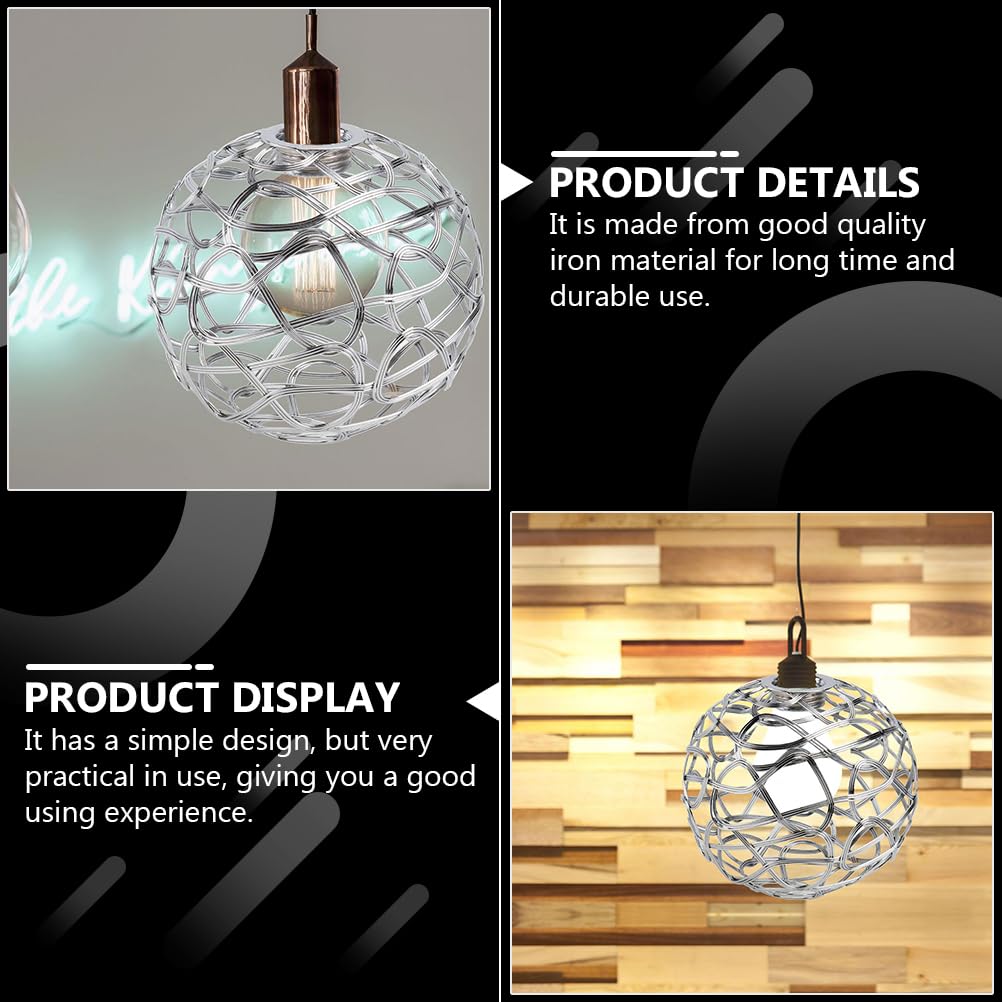 DOITOOL Metal Cage Rattan Lamp Shade - Decorative Globe Clip-On Chandelier Light Cover for Ceiling Pendant, Table, Wall & Floor Lamps (Silver) - Perfect for Living Room, Bedroom, Dining Room & Office Lighting Decor