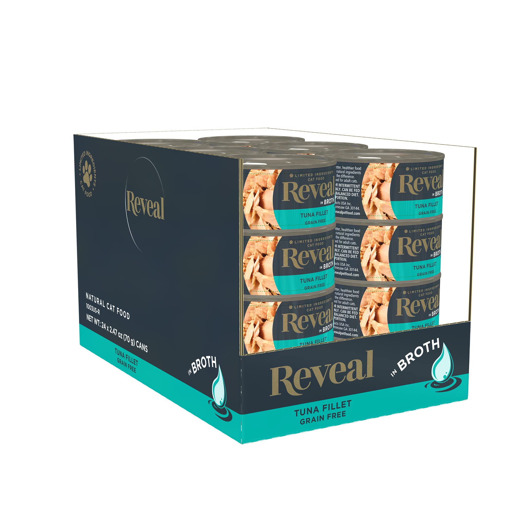 **Reveal Grain-Free Wet Cat Food - Limited Ingredient Tuna Fillet in Broth (24 Pack, 2.47 oz Cans) - Natural & Healthy Canned Cat Food for Sensitive Stomachs - Perfect for Picky Eaters & Indoor Cats**