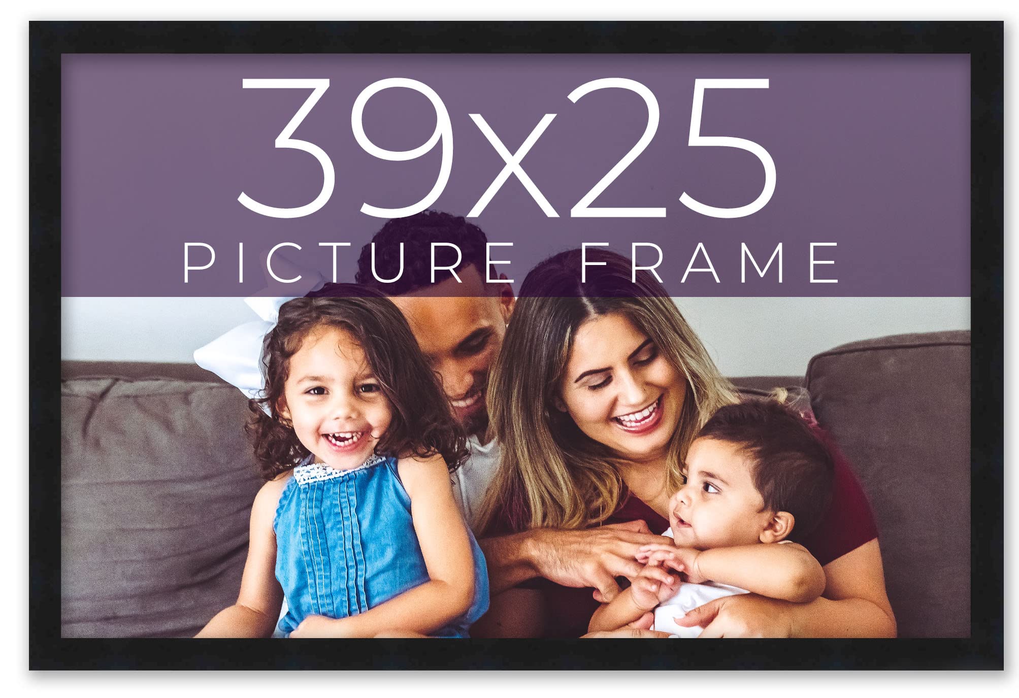 Noir Classique 39x25 Black Wood Picture Frame with UV Acrylic, Foam Board Backing & Hanging Hardware - Perfect for Wall Art, Photo Displays & Home Decor