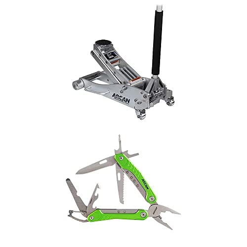 Arcan 3-Ton Quick Rise Aluminum Floor Jack with Dual Pump Pistons & Reinforced Lifting Arm - Heavy Duty Car Lift for Auto Repair Shops & Home Garages | Arcan 12-in-1 Multitool with Nylon Sheath - Compact Multi-Purpose Tool for Camping, Hiking & Outdoor Adventures