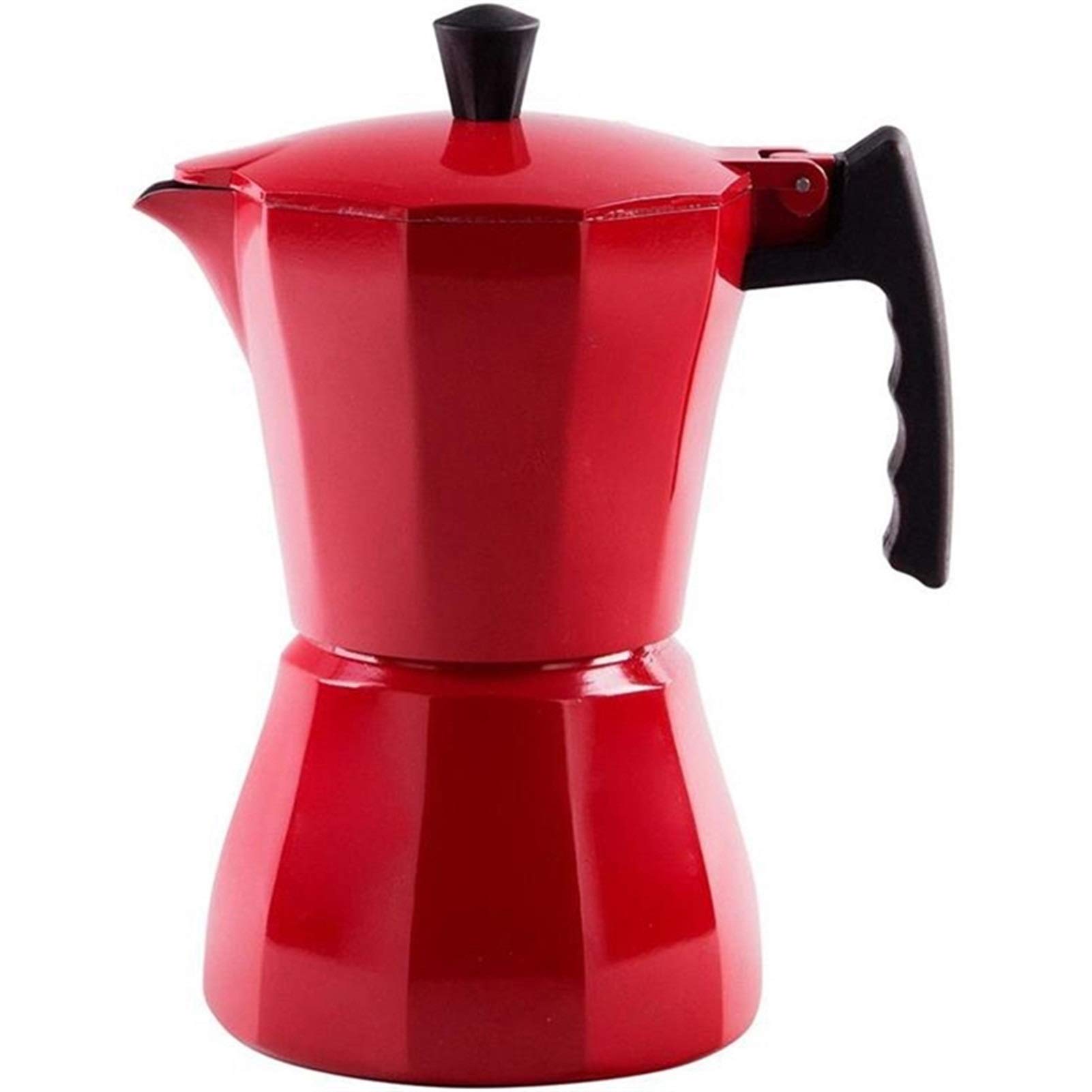 Stovetop Aluminum Coffee Maker 300ml - Red for Home & Office Brewing