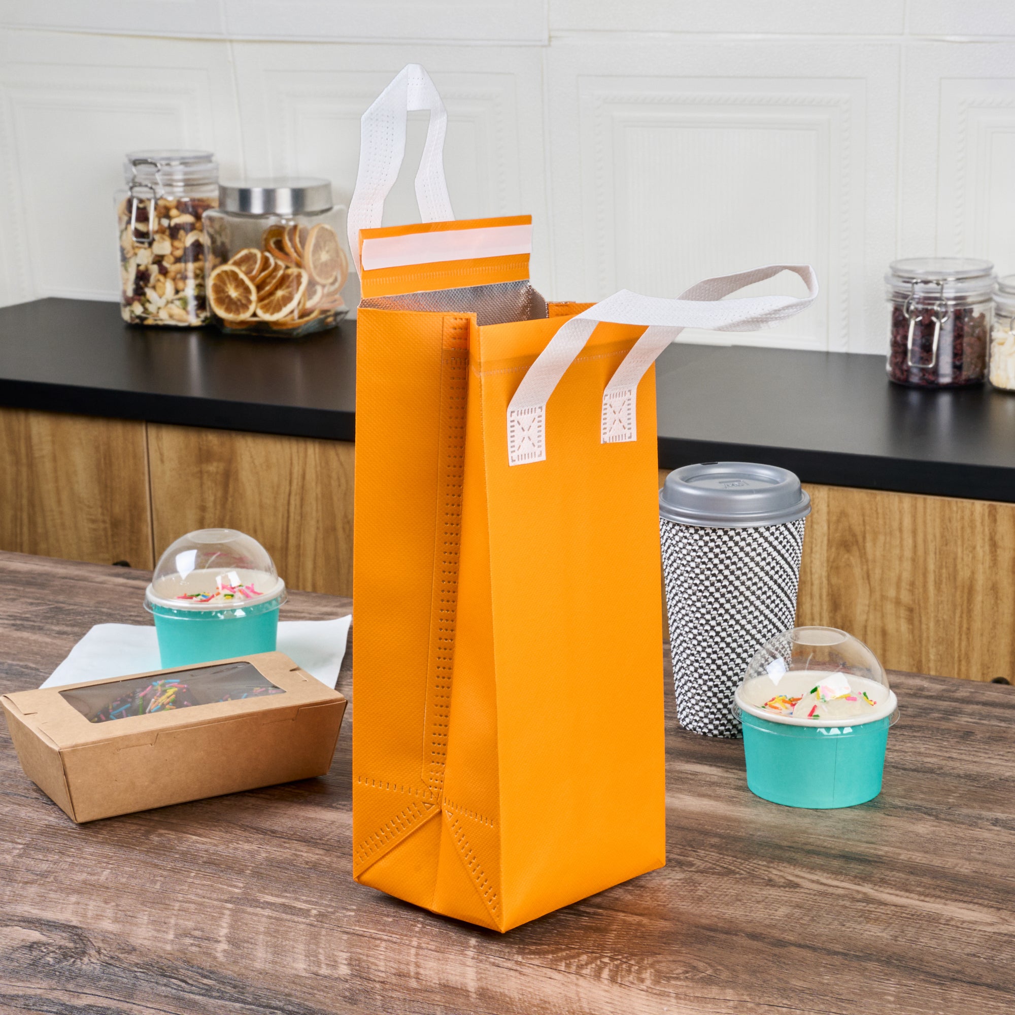 Orange Insulated Take Out Bags - Tamper Evident Food Delivery Bags (4.75