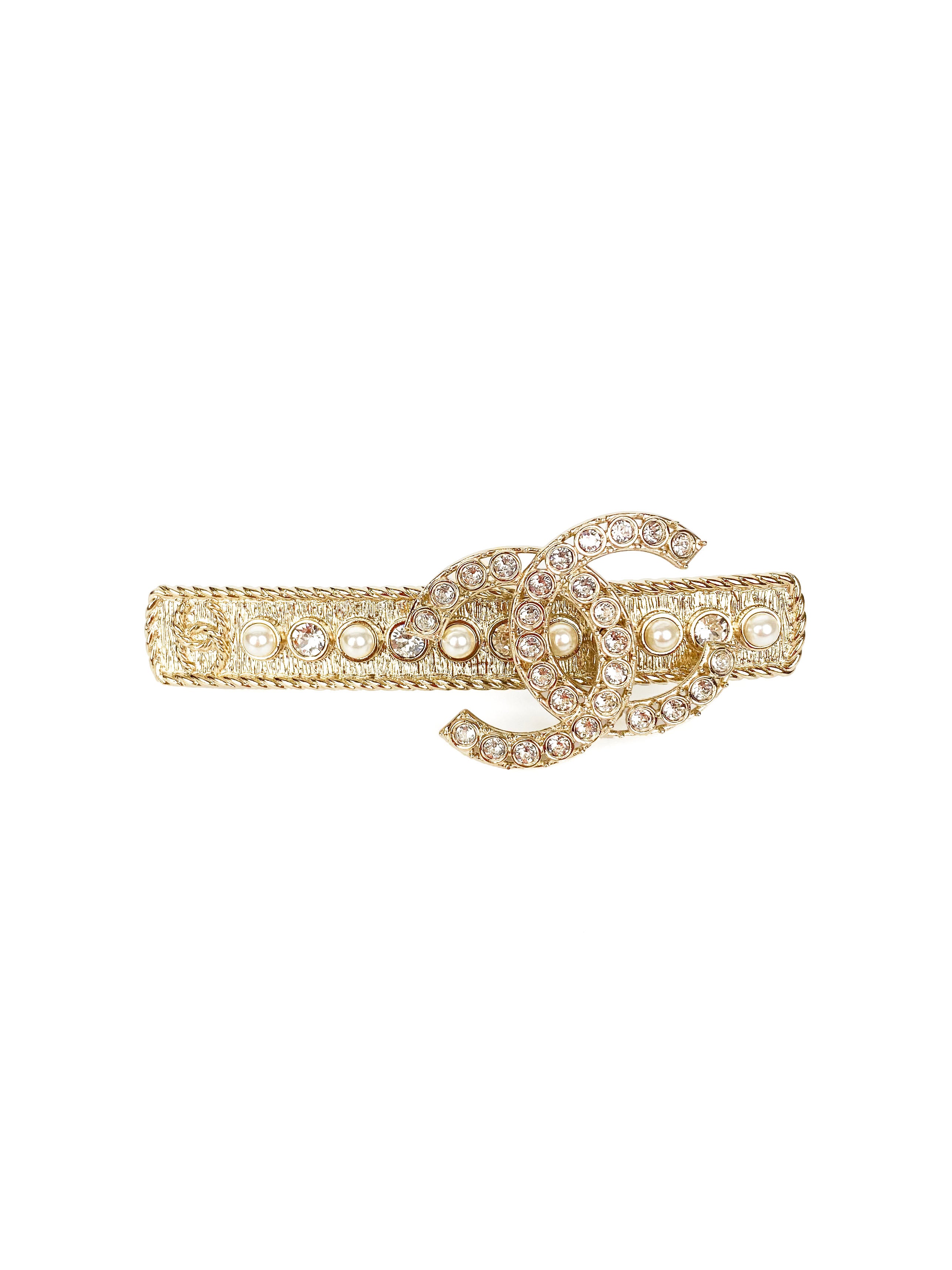 Chanel CC Faux Pearl and Rhinestone Hair Clip Barrette - Elegant Hair Accessory for Women, Perfect for Weddings, Parties & Special Occasions