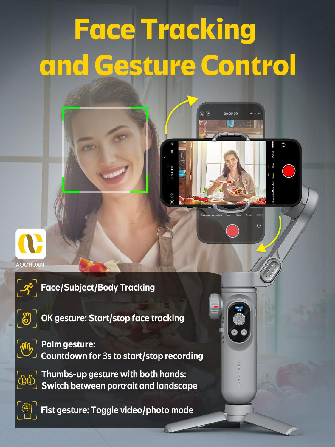 AOCHUAN Smart X Pro 3-Axis Phone Gimbal Stabilizer for iPhone 15/14/13/12 Pro Max/XS & Galaxy S23 - Professional Smartphone Stabilizer with Wireless Charging, OLED Display & LED Light - Perfect for Vlogging, Live Streaming & Smooth Video Recording