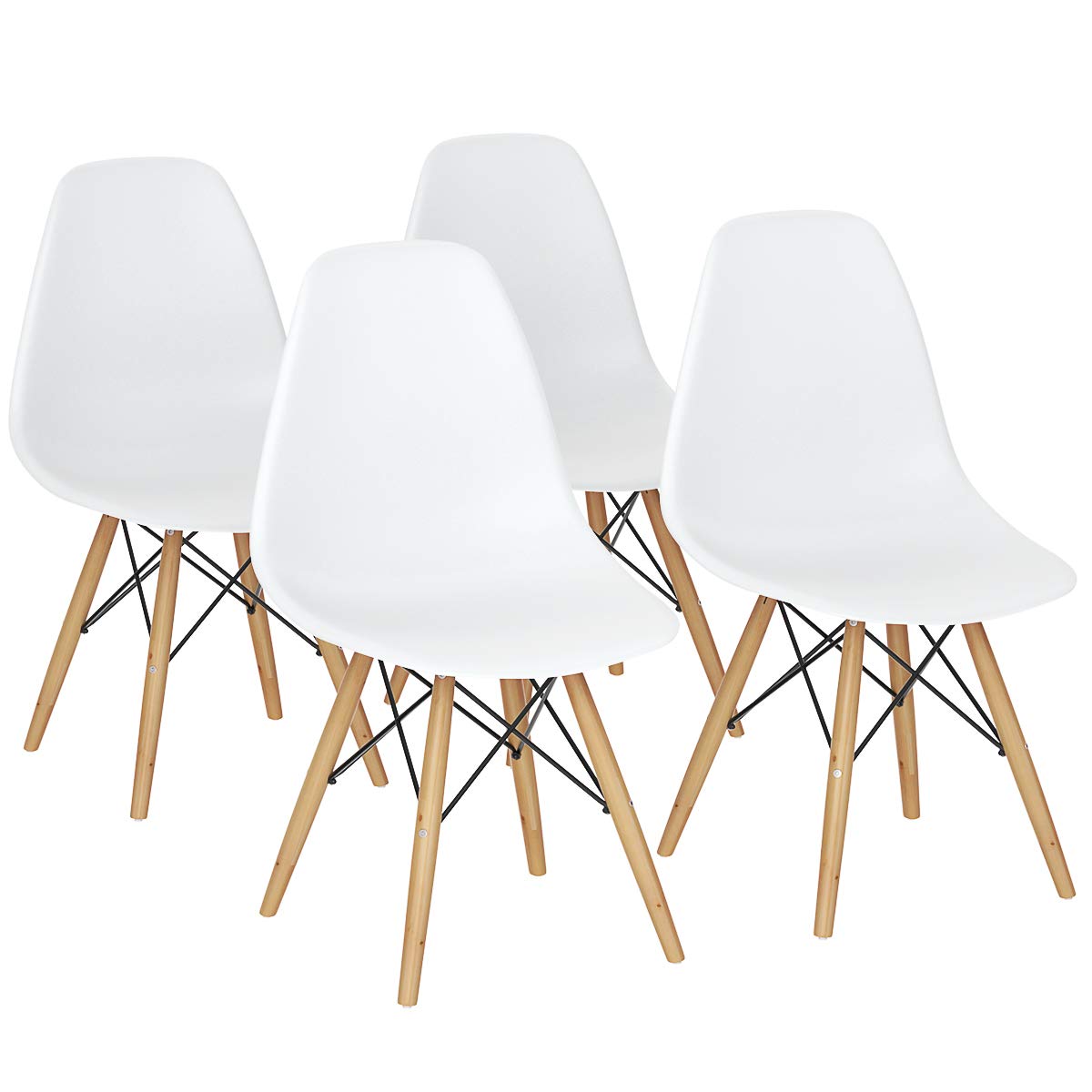 Giantex 4-Piece White Dining Chairs Set - Mid Century Modern Pre-Assembled Kitchen Chairs with Wooden Legs, Armless Plastic Side Chairs for Dining Room, Kitchen, Living Room | Perfect for Small Spaces, Breakfast Nooks & Contemporary Home Decor
