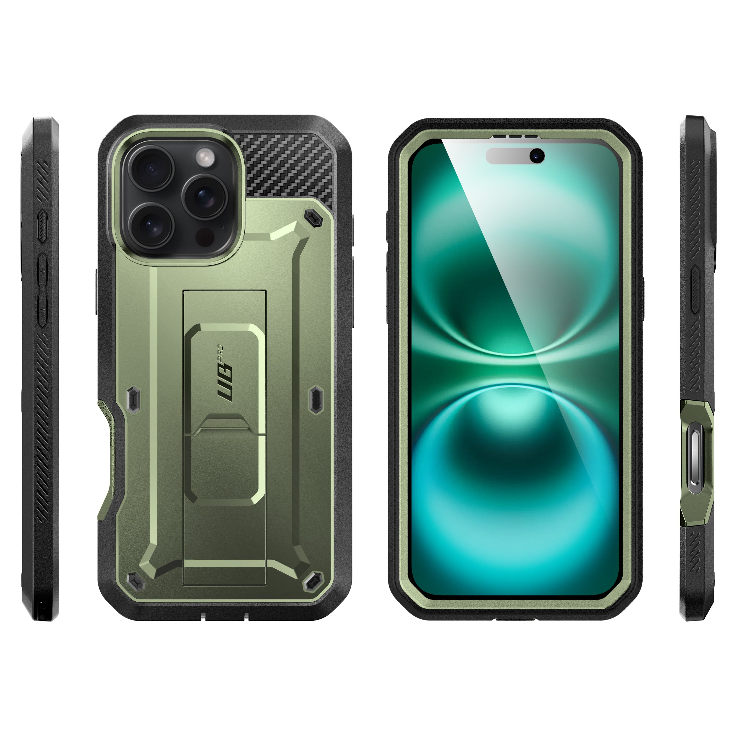 iPhone 16 Pro 6.3 Inch Unicorn Beetle Pro Rugged Case - Heavy Duty Shockproof Protective Cover with Screen Protector, Dark Green - Perfect for Outdoor, Construction & Extreme Sports