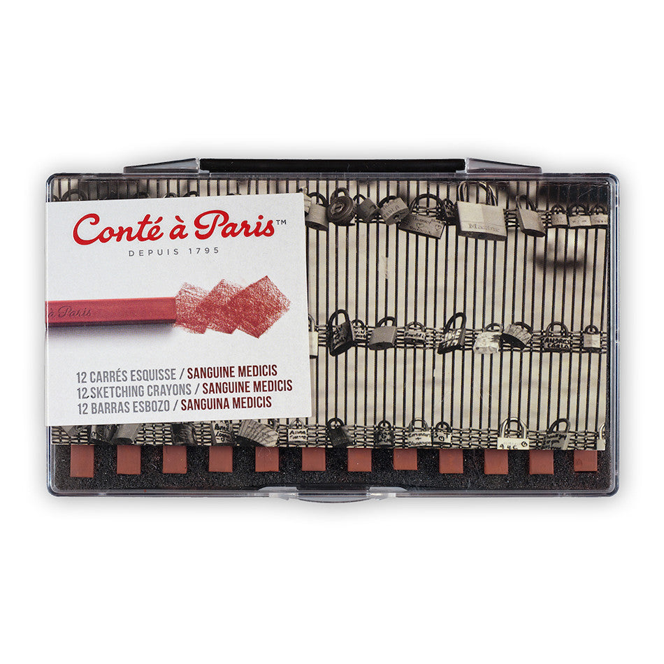 Conté à Paris Carre Sketching Crayons - Sanguine Medicis Set of 12 Professional Drawing Pencils for Artists | Ideal for Sketching, Shading & Portrait Drawing