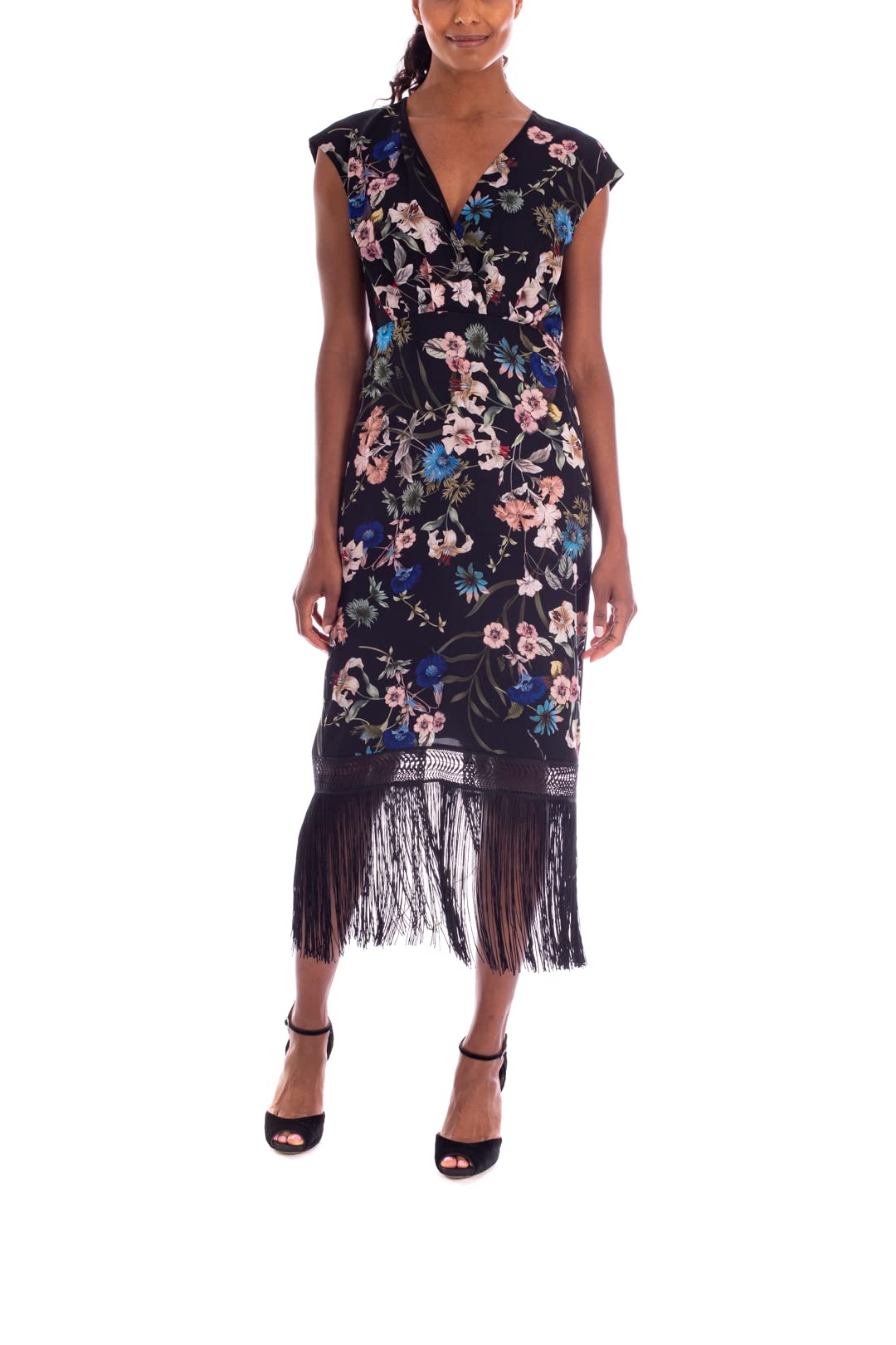 Badgley Mischka Women's Floral Fringe Cocktail Dress - Elegant Party & Wedding Guest Dress for Special Occasions