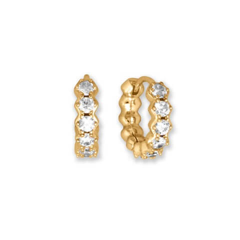 14K Gold Plated Sterling Silver 10mm Cubic Zirconia Hoop Earrings for Women - Elegant Everyday & Party Jewelry Gift