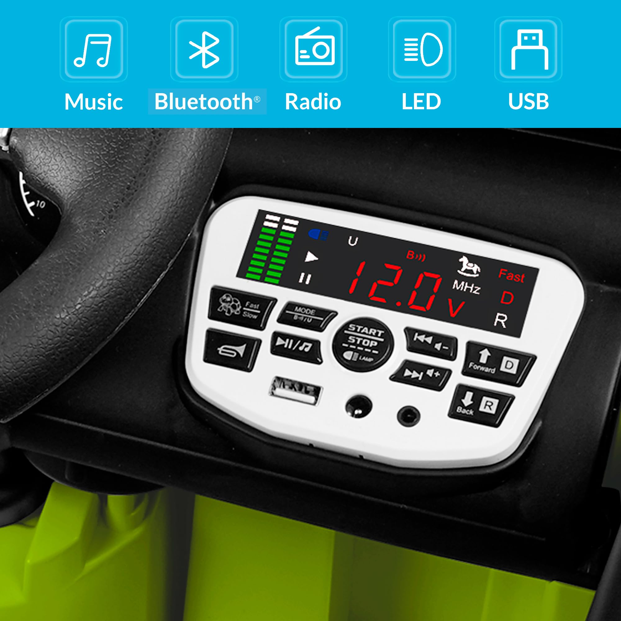 Kidzone 12V Battery Powered Ride On Truck - Electric Kids Car Toy with DIY License Plate, 4 Wheeler Quad, Parent Remote Control, MP3 Player, Dual Speed & LED Lights - Green | Perfect for Outdoor Play & Birthday Gifts
