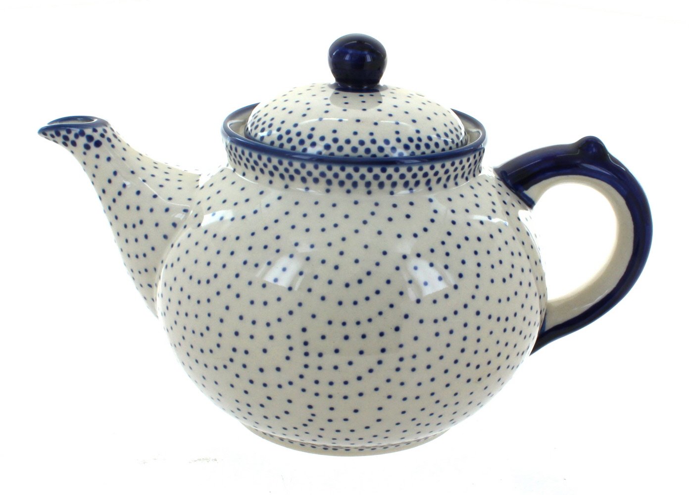 Handmade Blue Rose Polish Pottery Teapot with Small Dots - Traditional European Ceramic Teapot for Tea Lovers - Perfect for Afternoon Tea, Gifts & Home Decor
