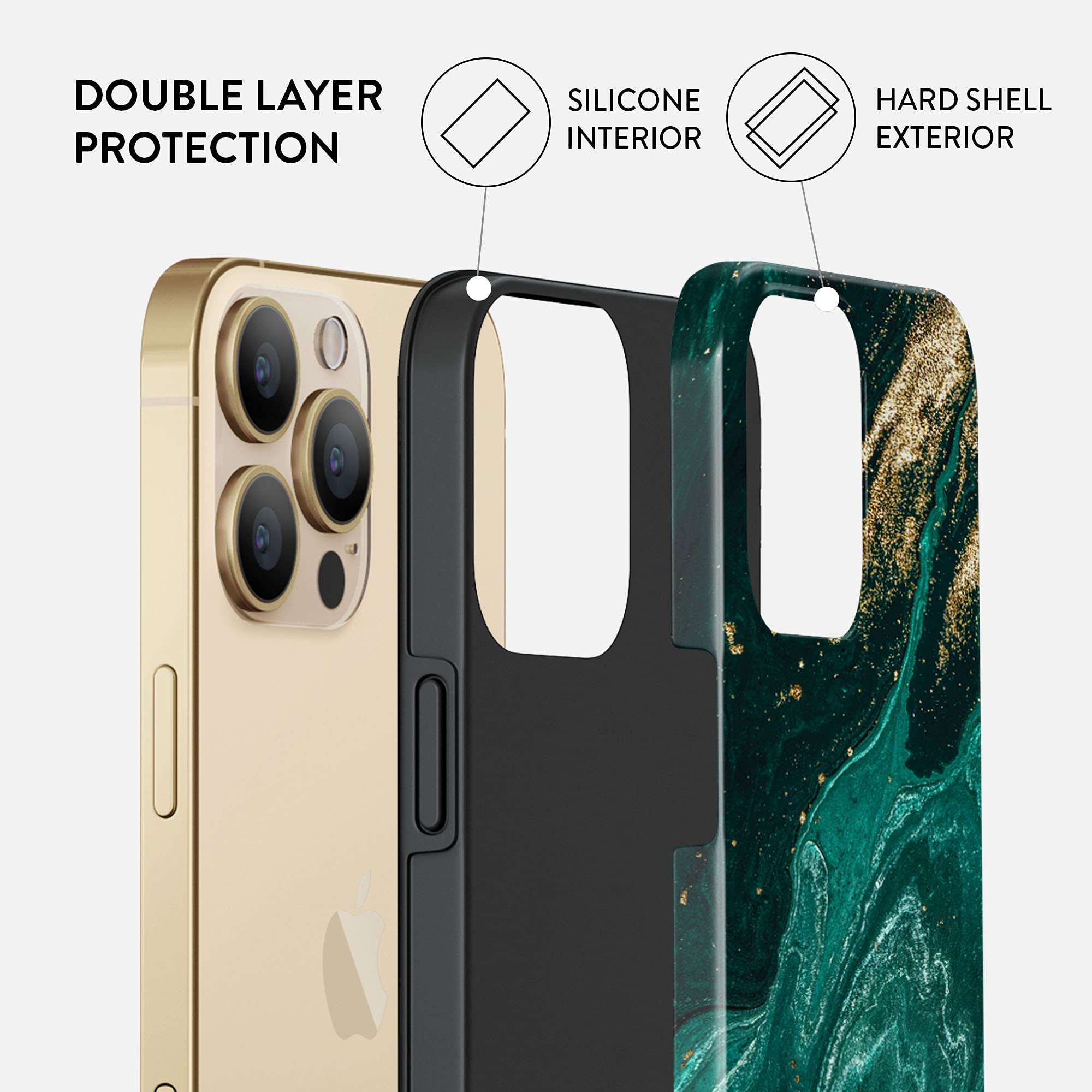BURGA iPhone 13 PRO Case with Metal Ring Stand Holder - 360° Rotating Finger Grip Kickstand, Heavy Duty Shockproof, Fashionable & Cute Design for Girls (Emerald Pool) - Perfect for Work, Travel, and Everyday Use