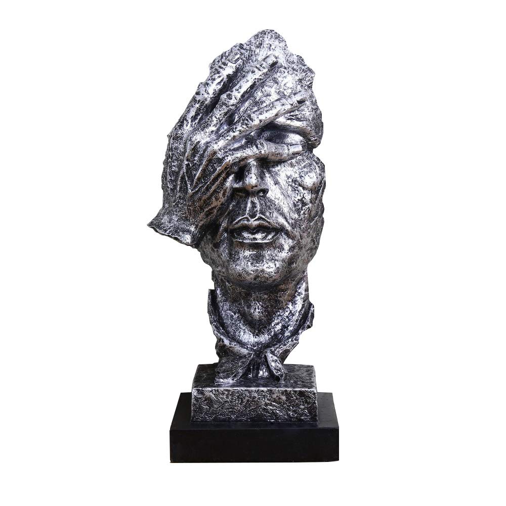 Creative Abstract The Thinker Statue - Modern Face & Hand Sculpture Desk Decor for Office & Home (Silver Finish) | Perfect for Bookshelf Display, Meditation Space & Intellectual Gift Idea